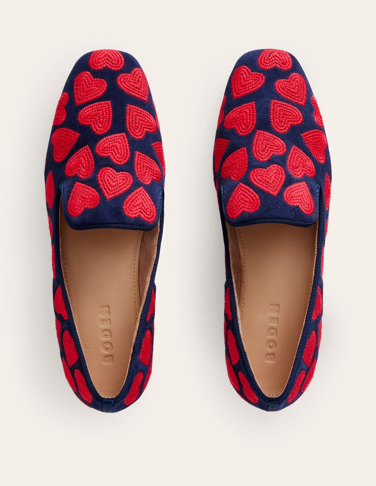 Mocassins façon chaussons-Bleu marine, cœur rouge