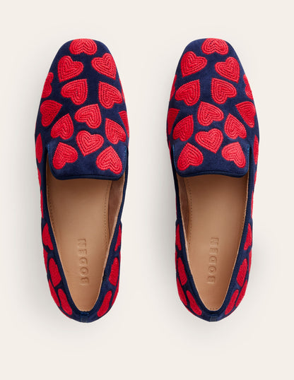 Mocassins façon chaussons-Bleu marine, cœur rouge-6