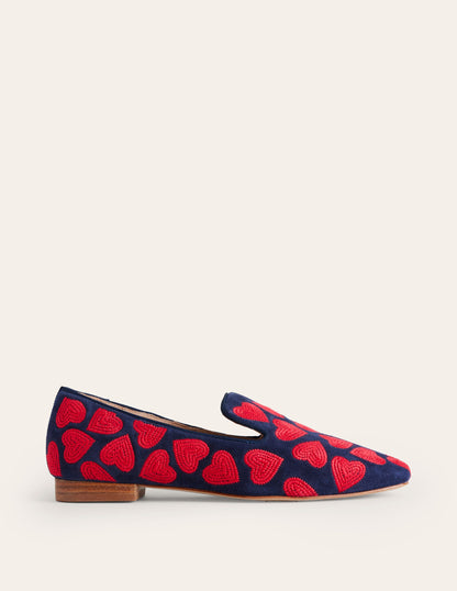 Mocassins façon chaussons-Bleu marine, cœur rouge-3