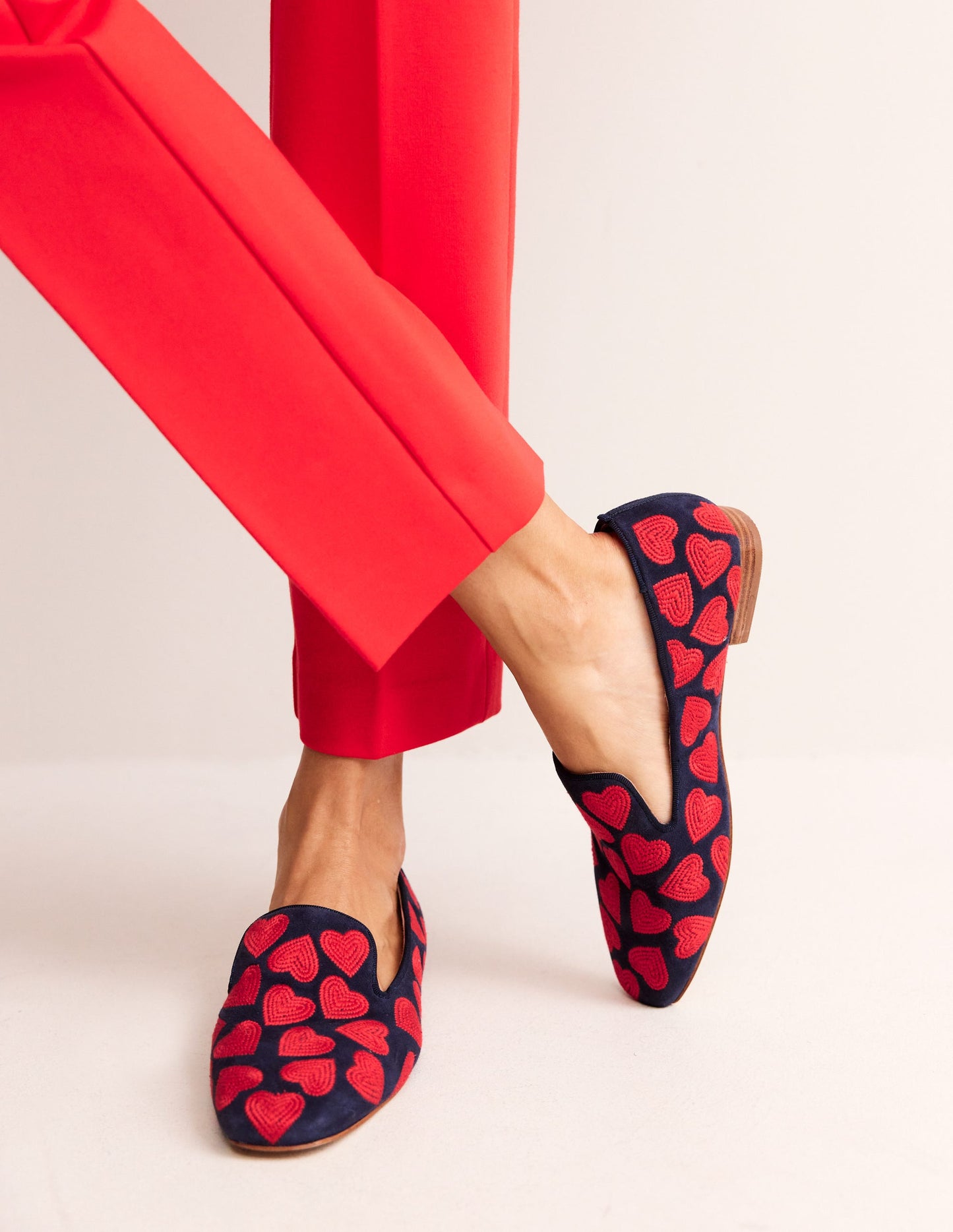 Mocassins façon chaussons-Bleu marine, cœur rouge