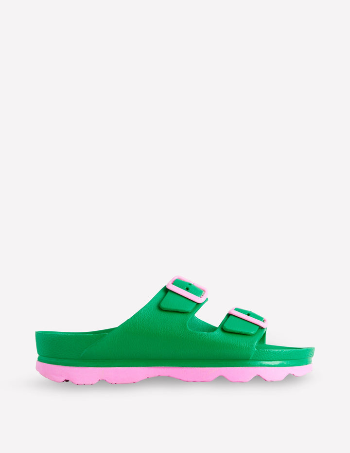Lyla Double Buckle Sliders-Rich Emerald/Soft Pink