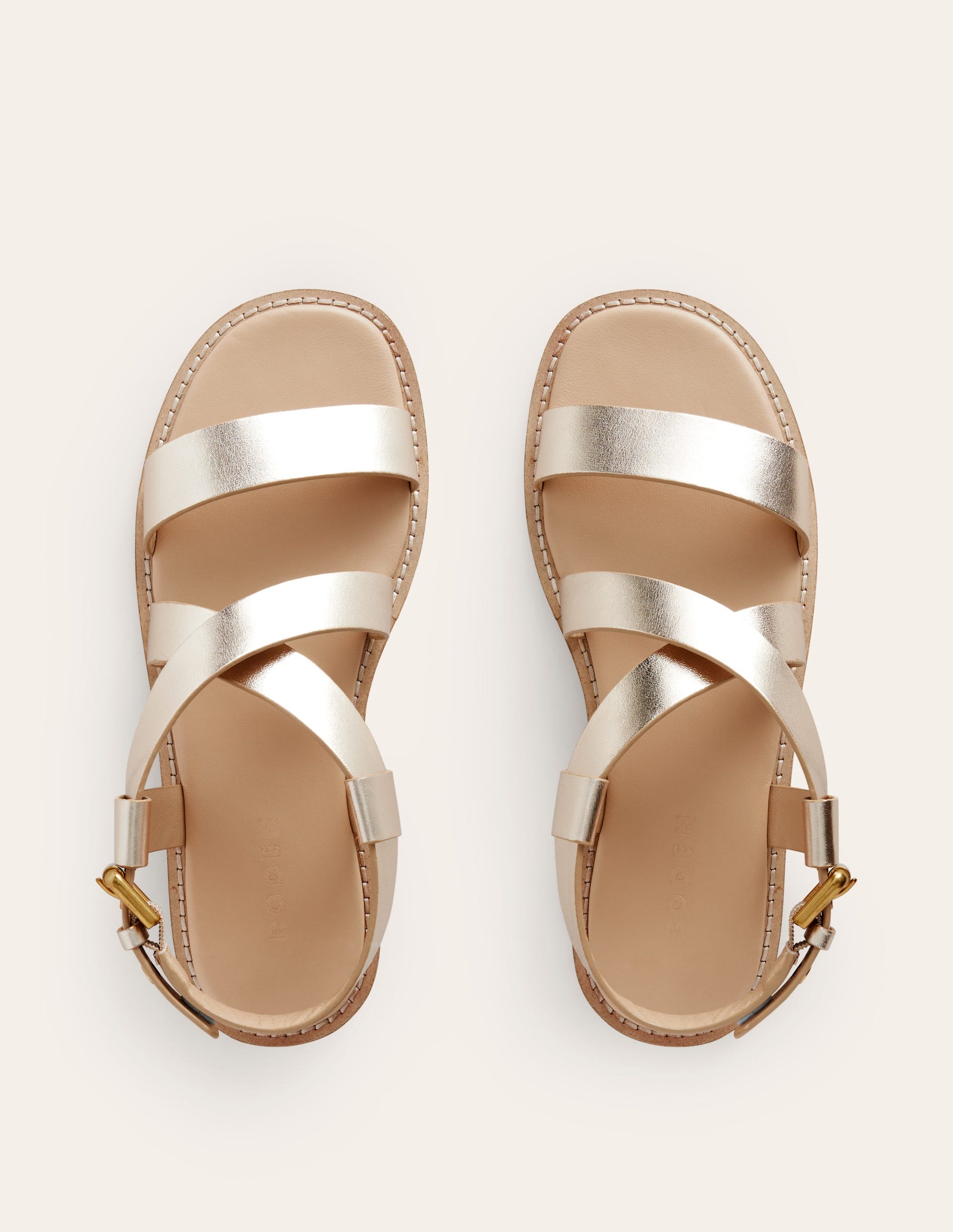 Cross Strap Flat Sandals-Gold Leather-6