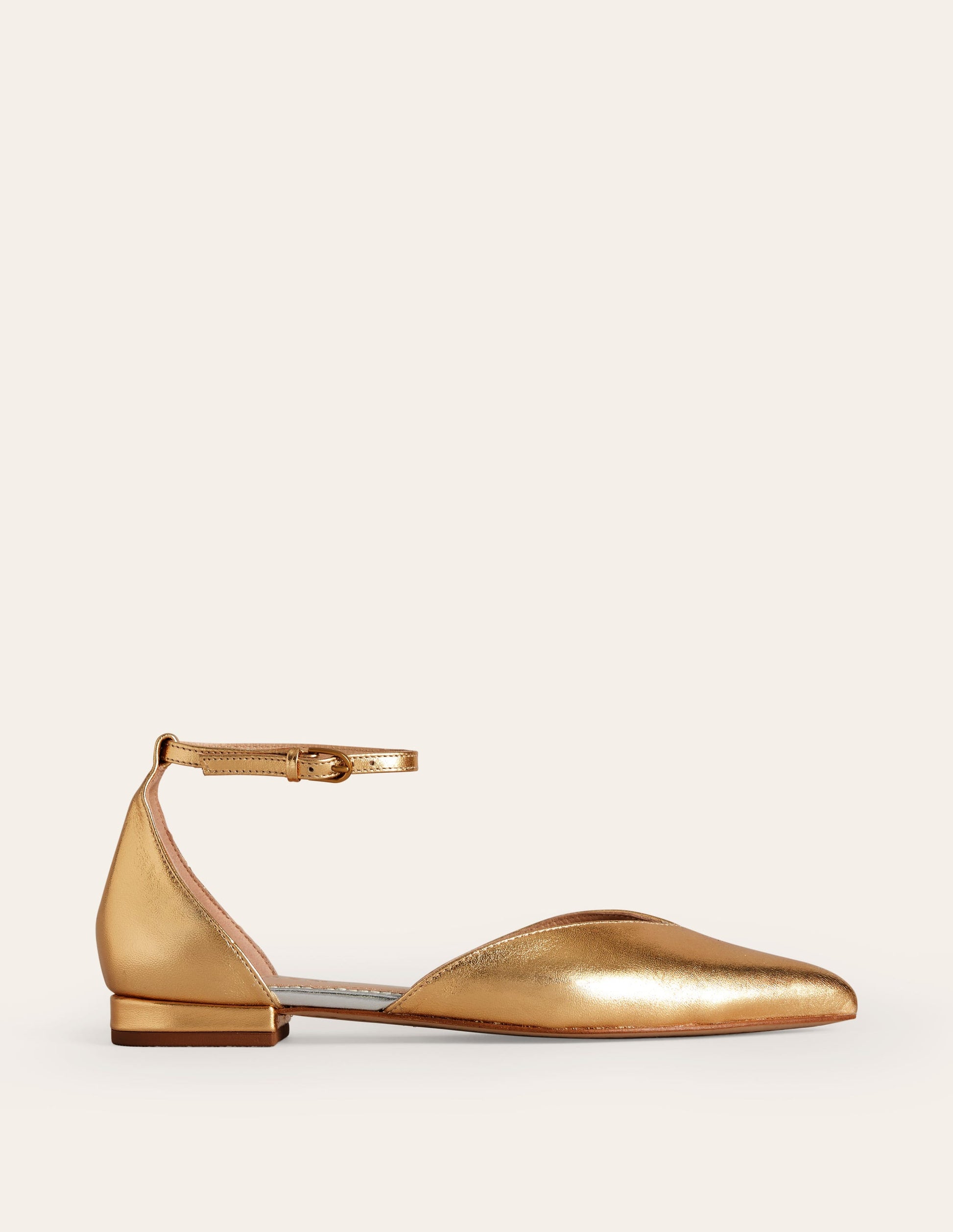 Flache Ballerina-Pumps mit Knöchelriemen-Gold Metallic-Leder-2
