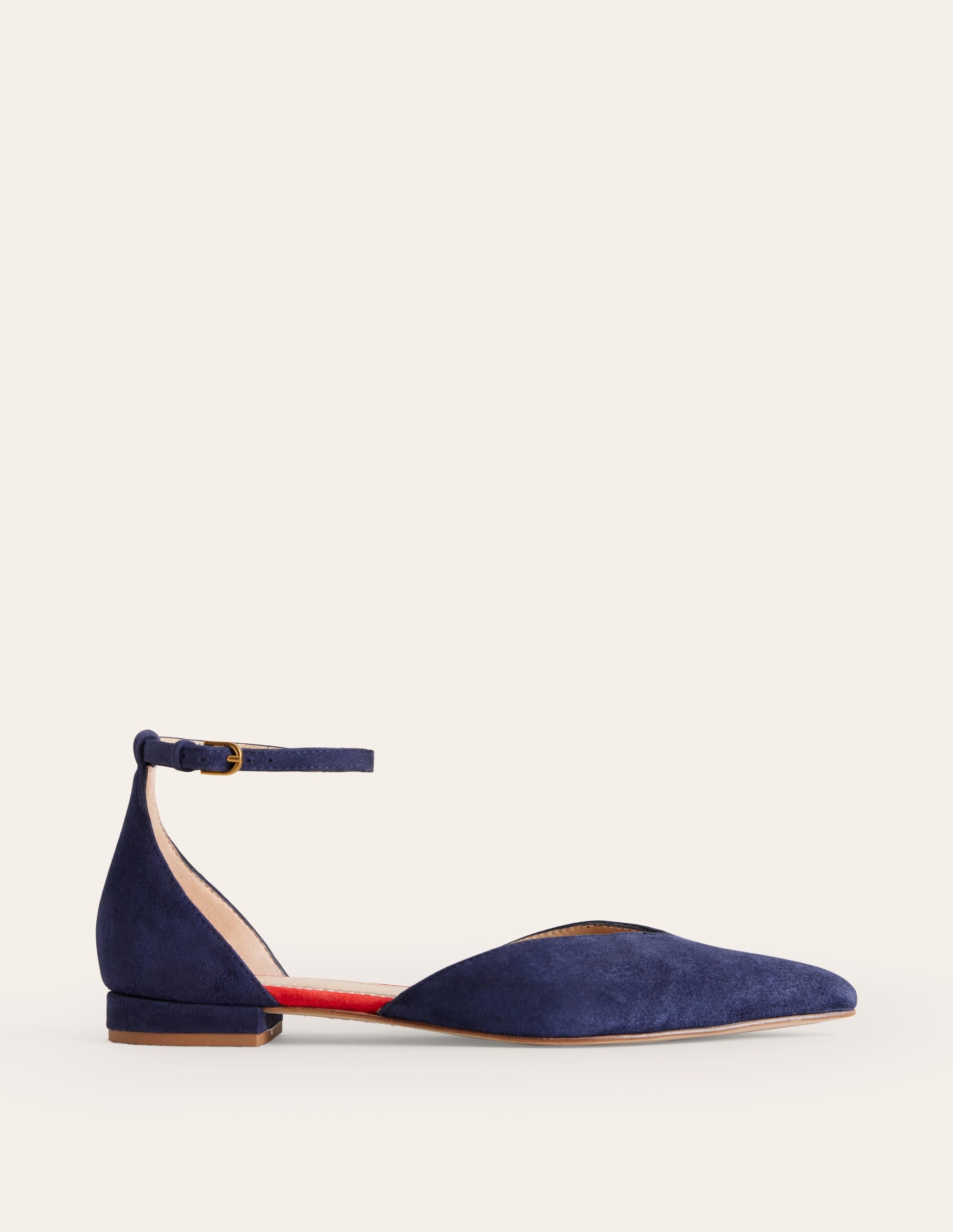 Flache Ballerina-Pumps mit Knöchelriemen-Marineblau Wildleder - Image 2