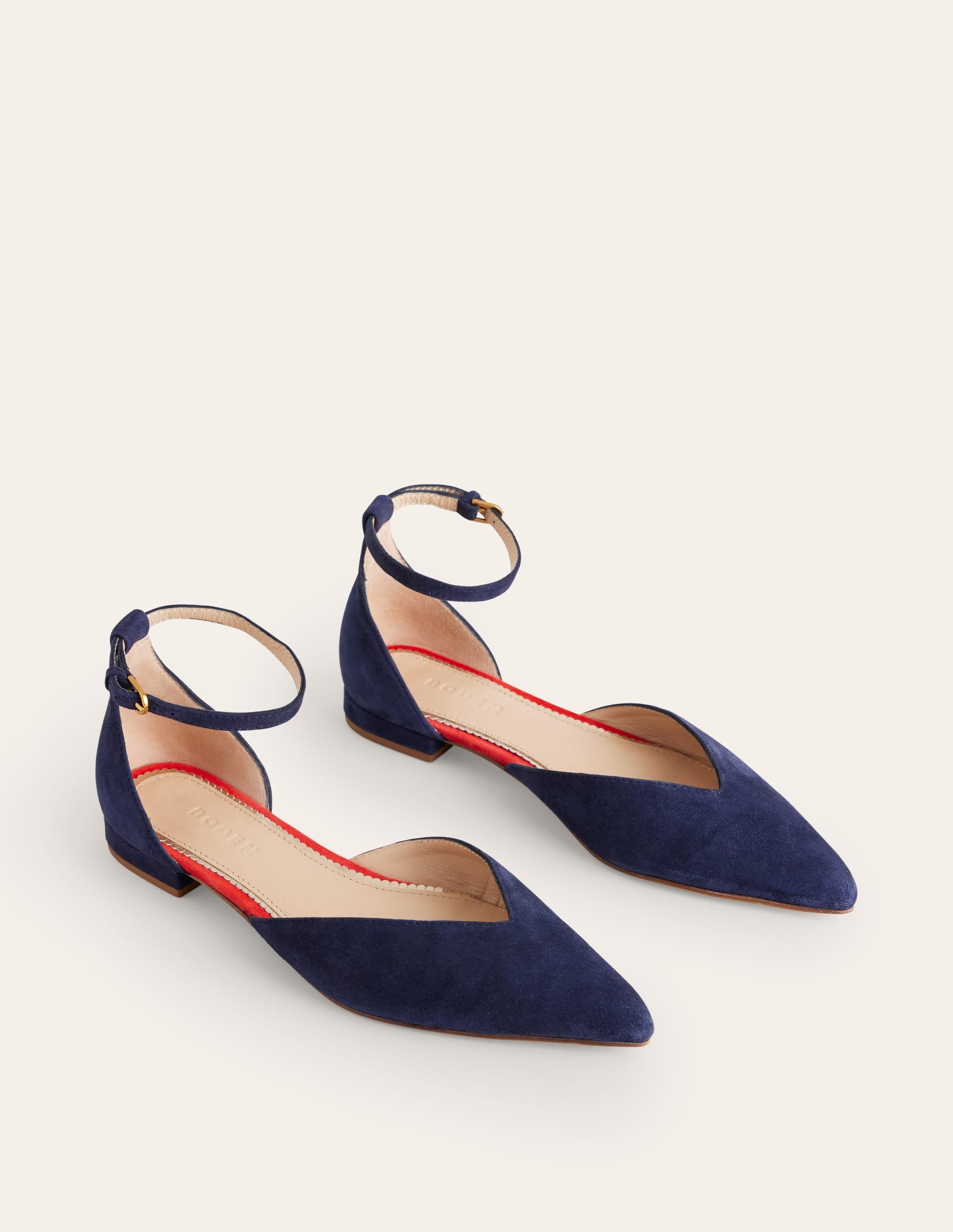 Flache Ballerina-Pumps mit Knöchelriemen-Marineblau Wildleder - Image 3