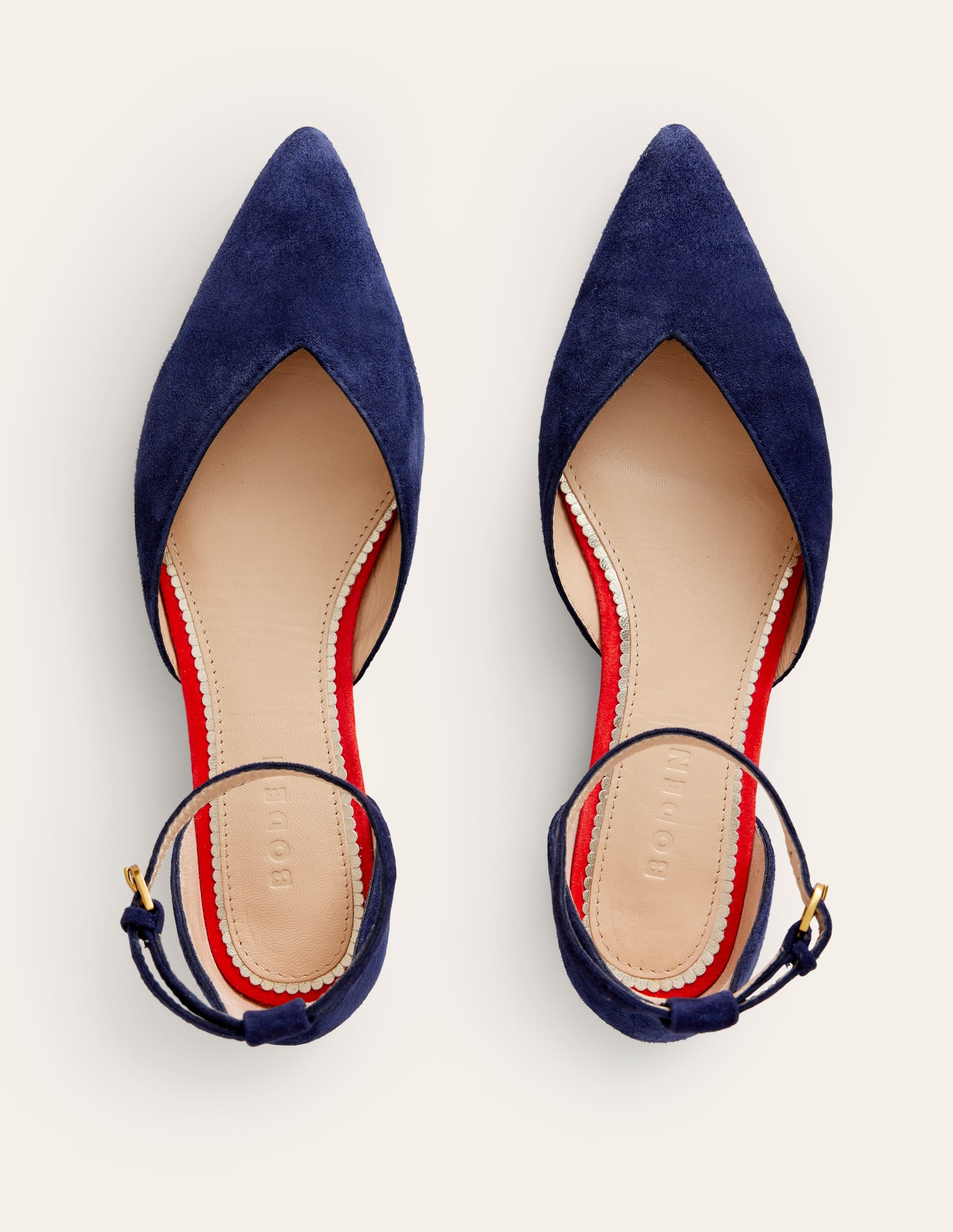 Flache Ballerina-Pumps mit Knöchelriemen-Marineblau Wildleder - Image 5