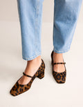 Mary Janes mit Blockabsatz-Klassisches Leopardenmuster Ponyhaar