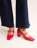 Mary Janes mit Blockabsatz-Mohnblumenrot Lack