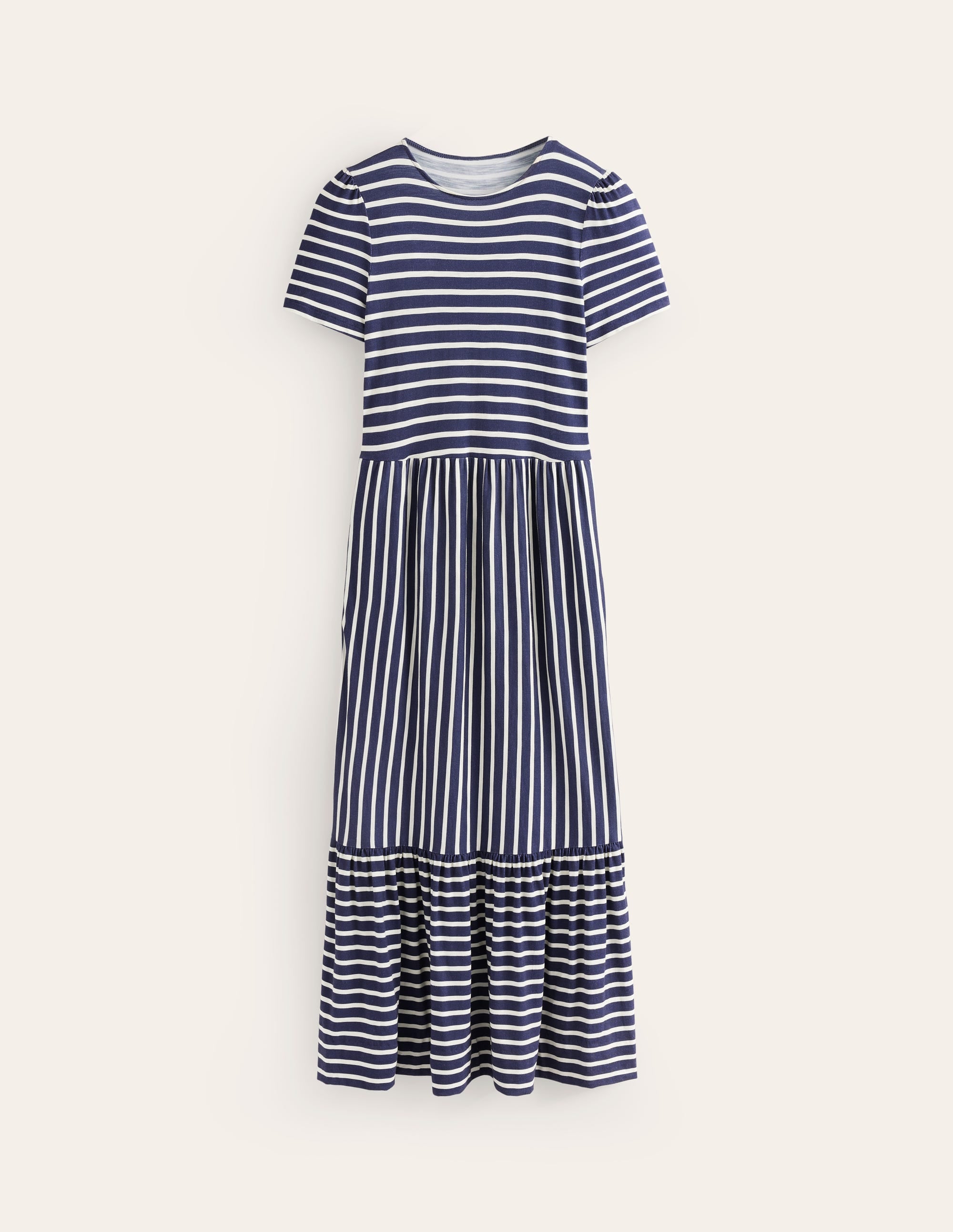 Emma Gestuftes Jersey-Midikleid-Französisches Marineblau/Naturweiß Gestreift - Image 6