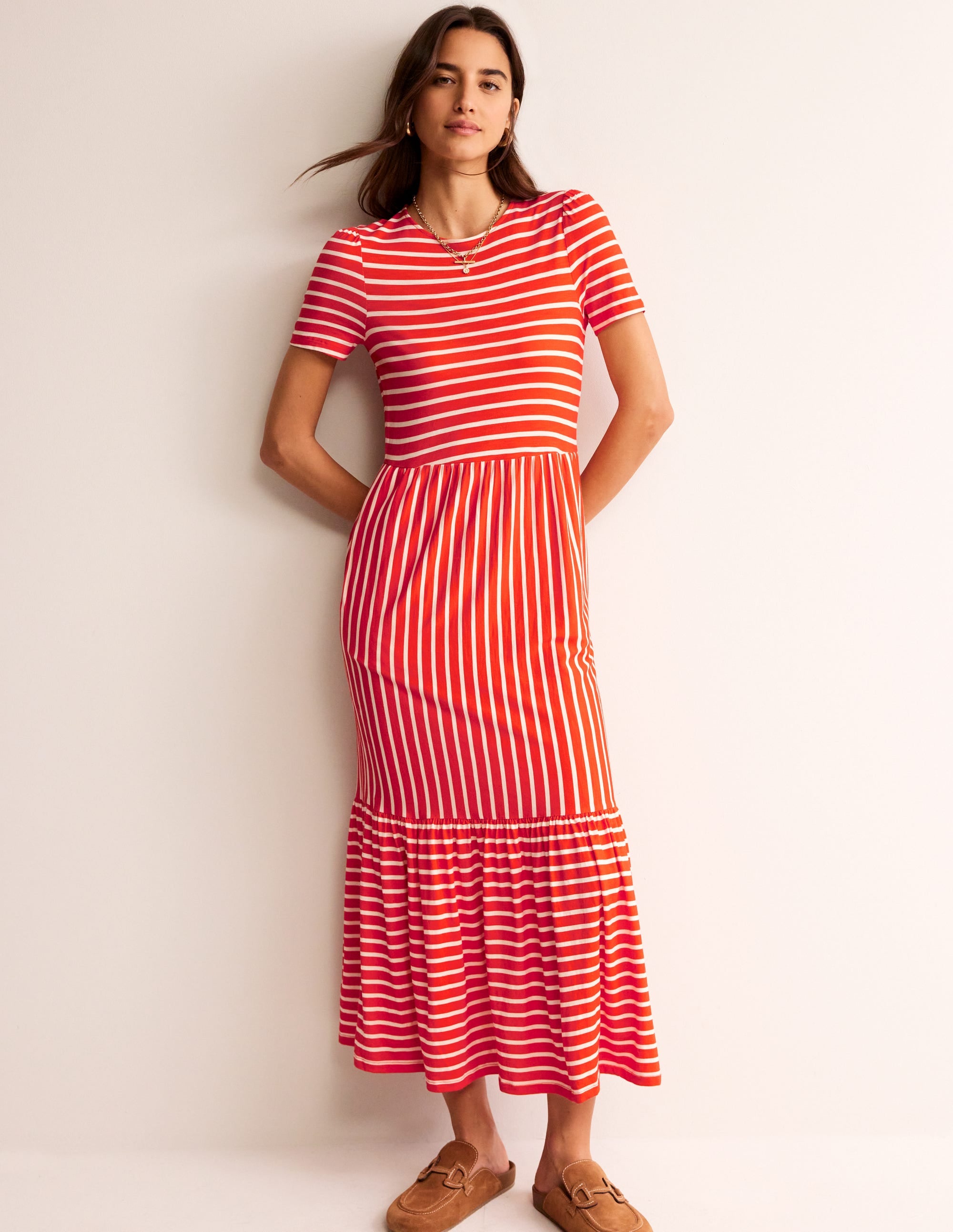 Robe midi Emma en jersey à volants-Fiesta, rayé ivoire - Image 2