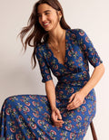 Robe midi style 40s Rebecca en jersey-Prendre la mer, motif Botanical Bunch