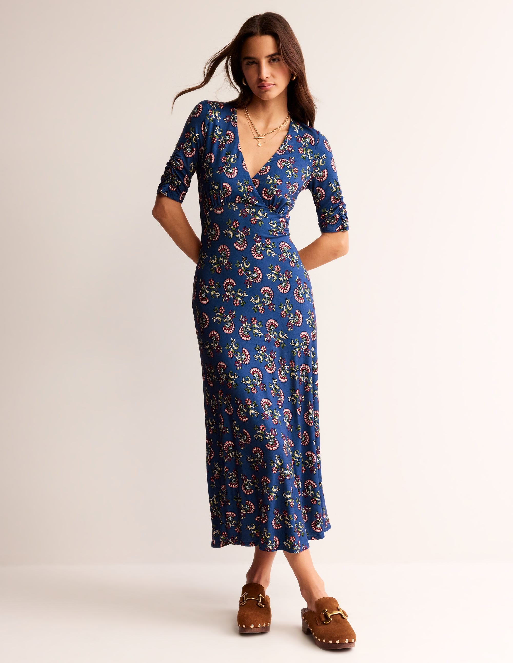 Robe midi style 40s Rebecca en jersey-Prendre la mer, motif Botanical Bunch - Image 2