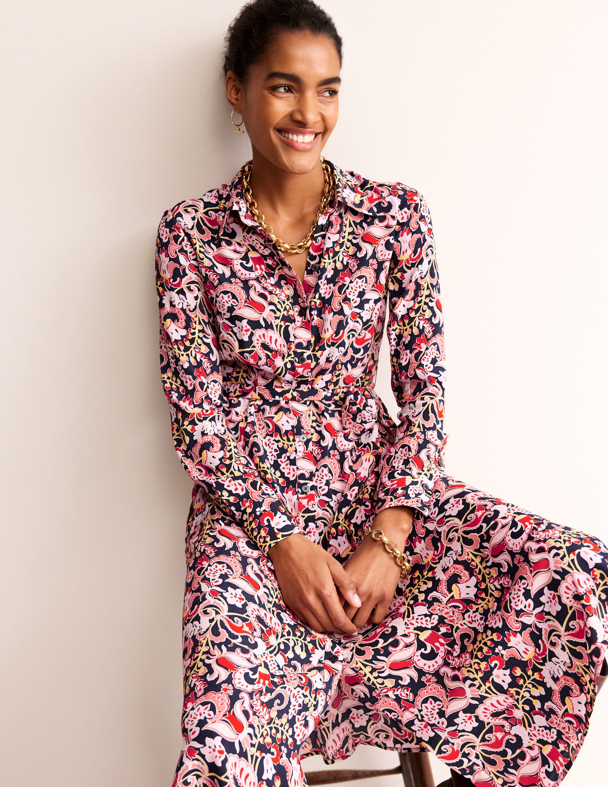Kate Midi-Hemdblusenkleid-Sanfte Pfingstrose, Zuckererbse - Image 1