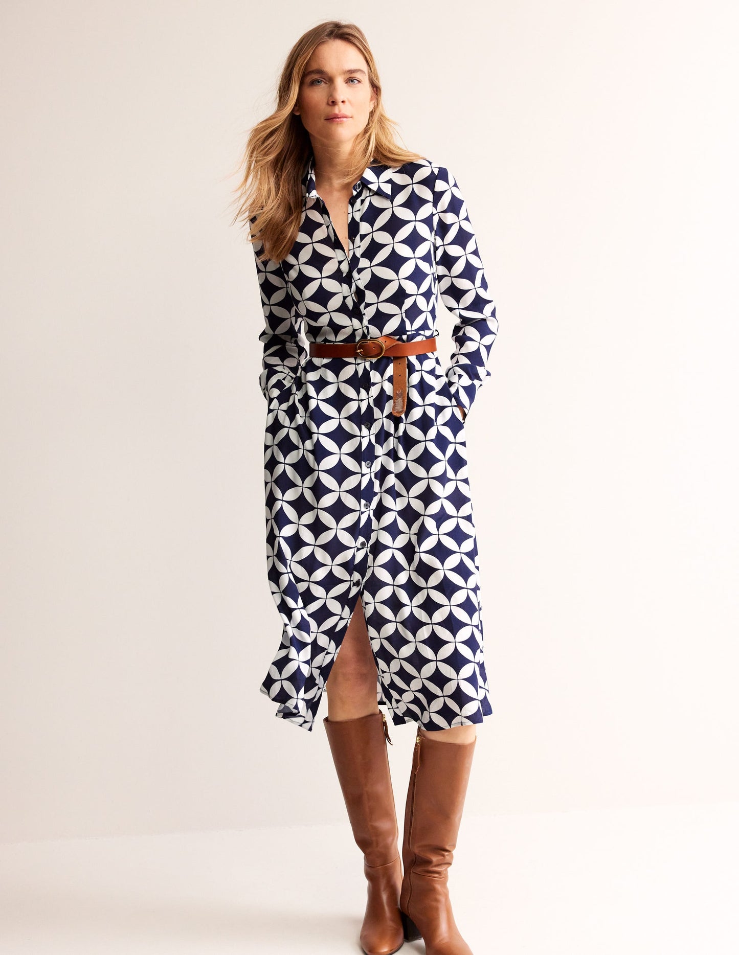 Kate Midi Shirt Dress-French Navy, Diamond Terrace