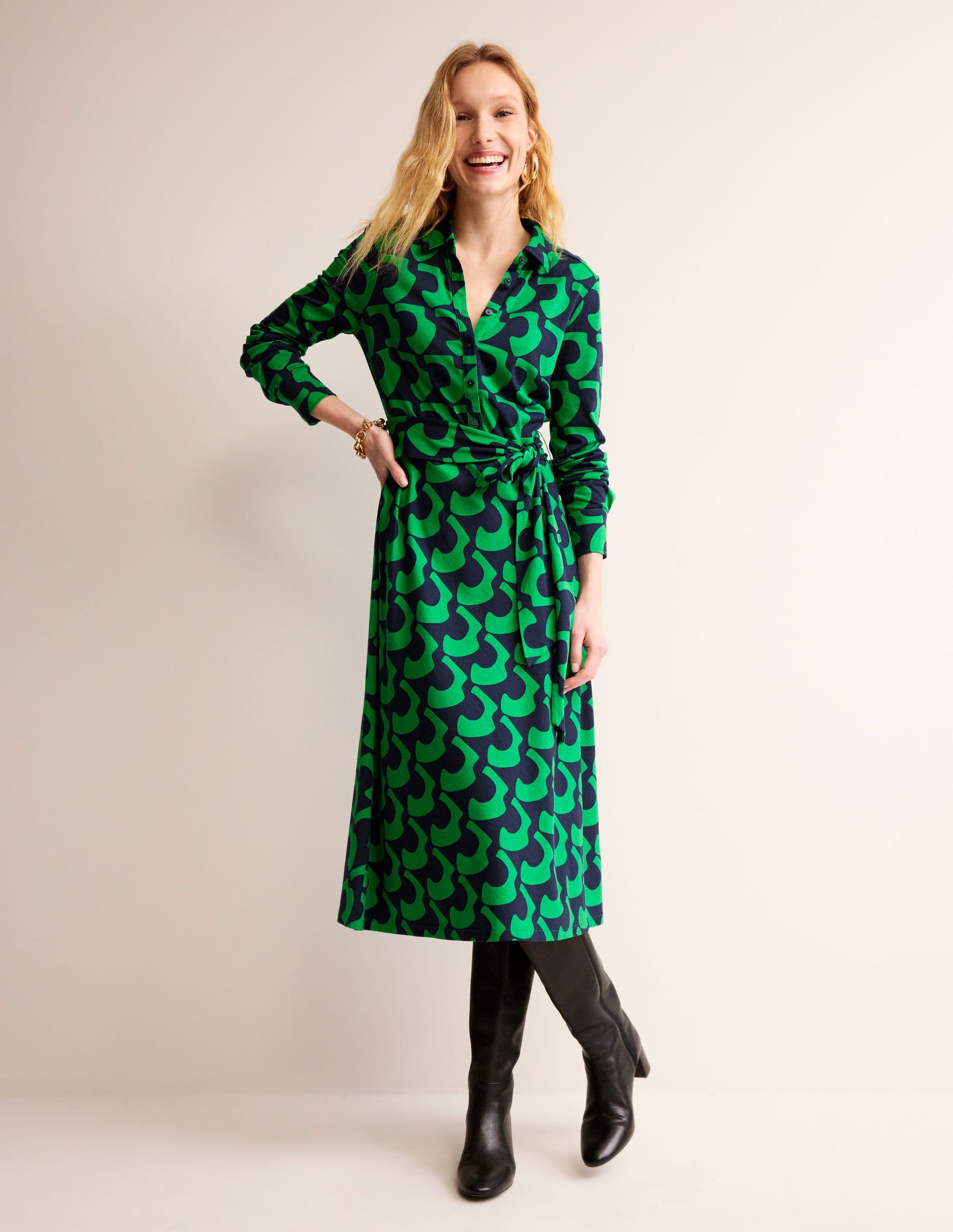 Laura Midi-Hemdblusenkleid aus Jersey-Grünes Tamburin, Arc Geo-1
