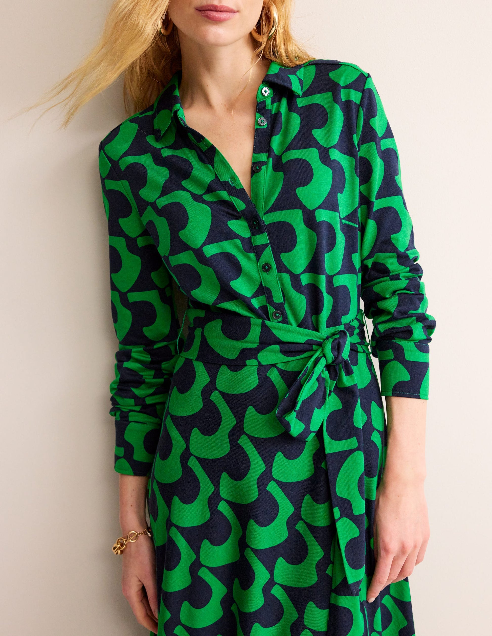 Laura Midi-Hemdblusenkleid aus Jersey-Grünes Tamburin, Arc Geo-2