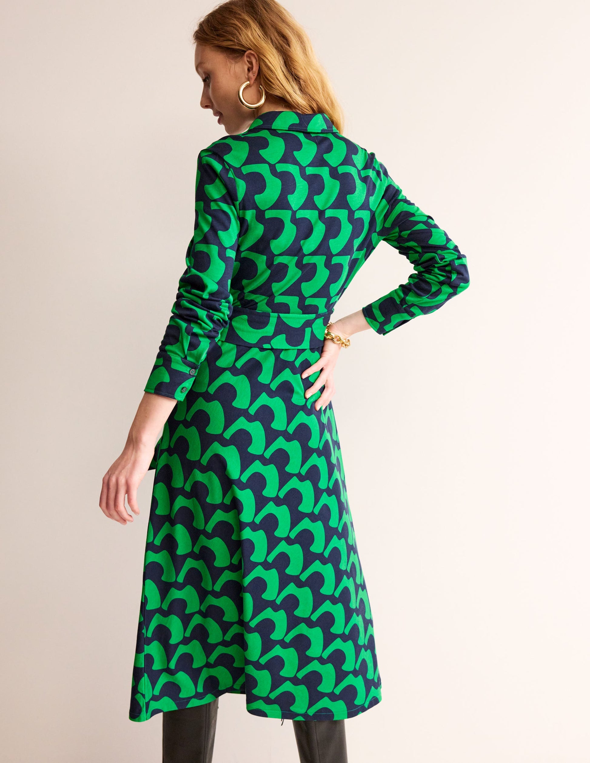 Laura Midi-Hemdblusenkleid aus Jersey-Grünes Tamburin, Arc Geo-3