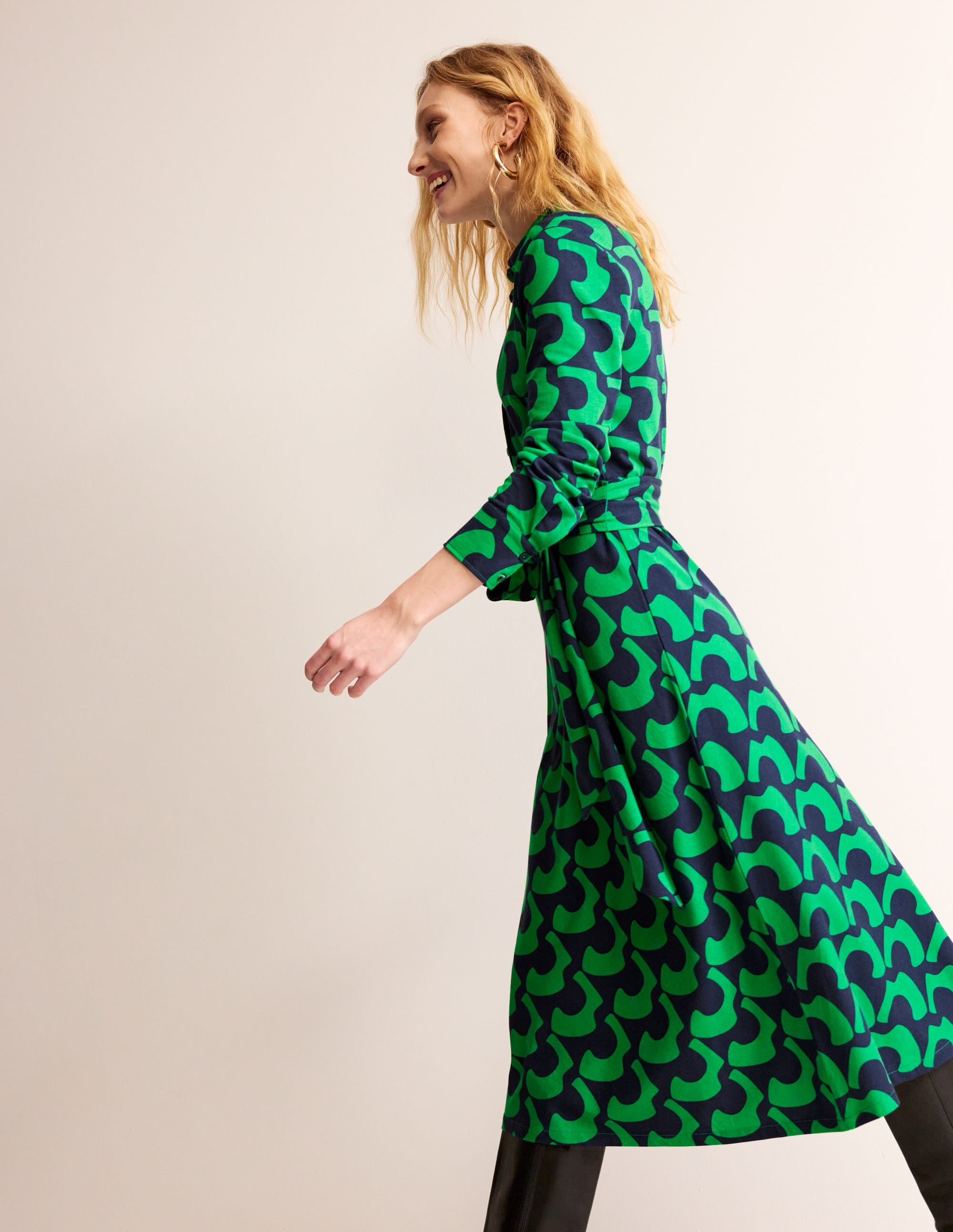 Laura Midi-Hemdblusenkleid aus Jersey-Grünes Tamburin, Arc Geo - Image 4