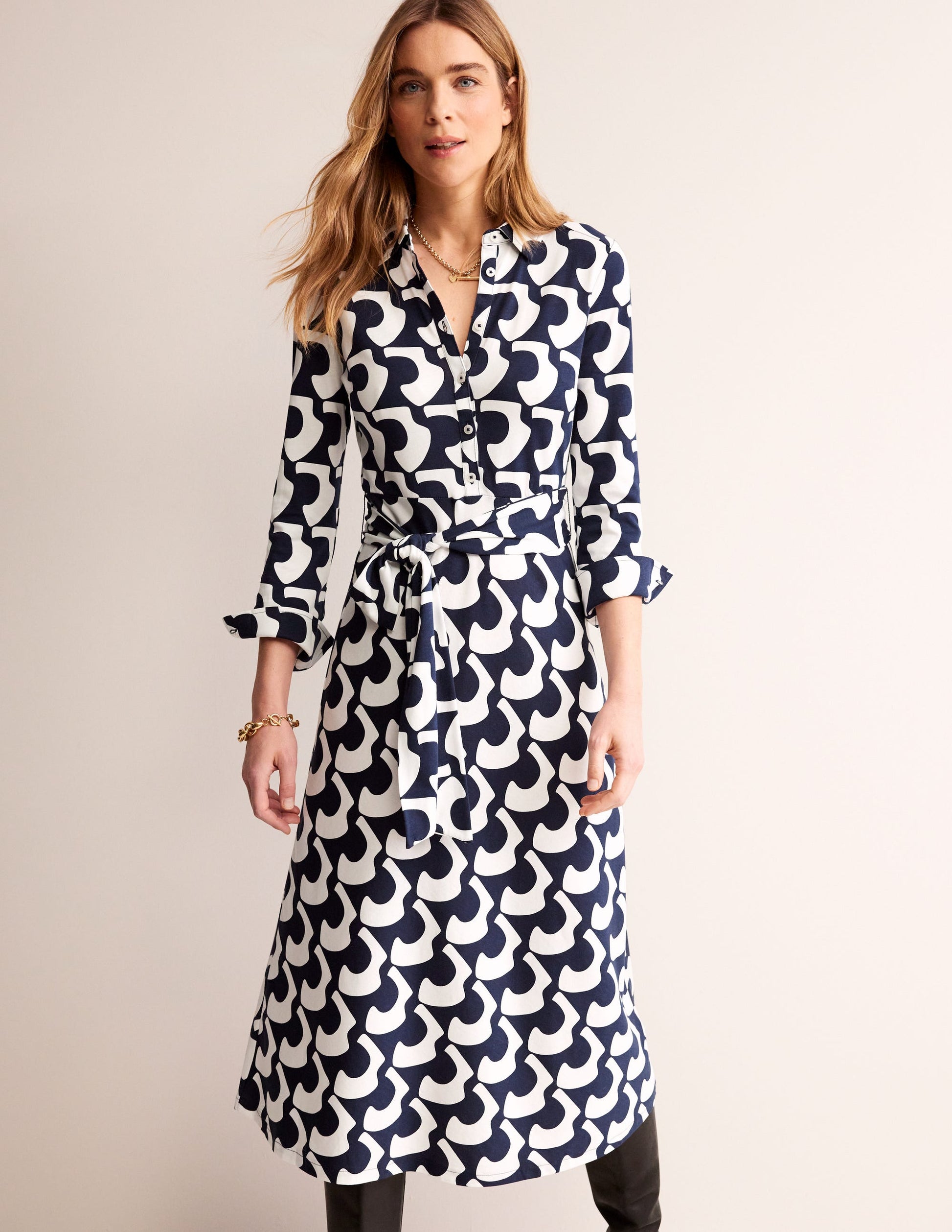 Laura Midi-Hemdblusenkleid aus Jersey-Französisches Marineblau, Arc Geo-1
