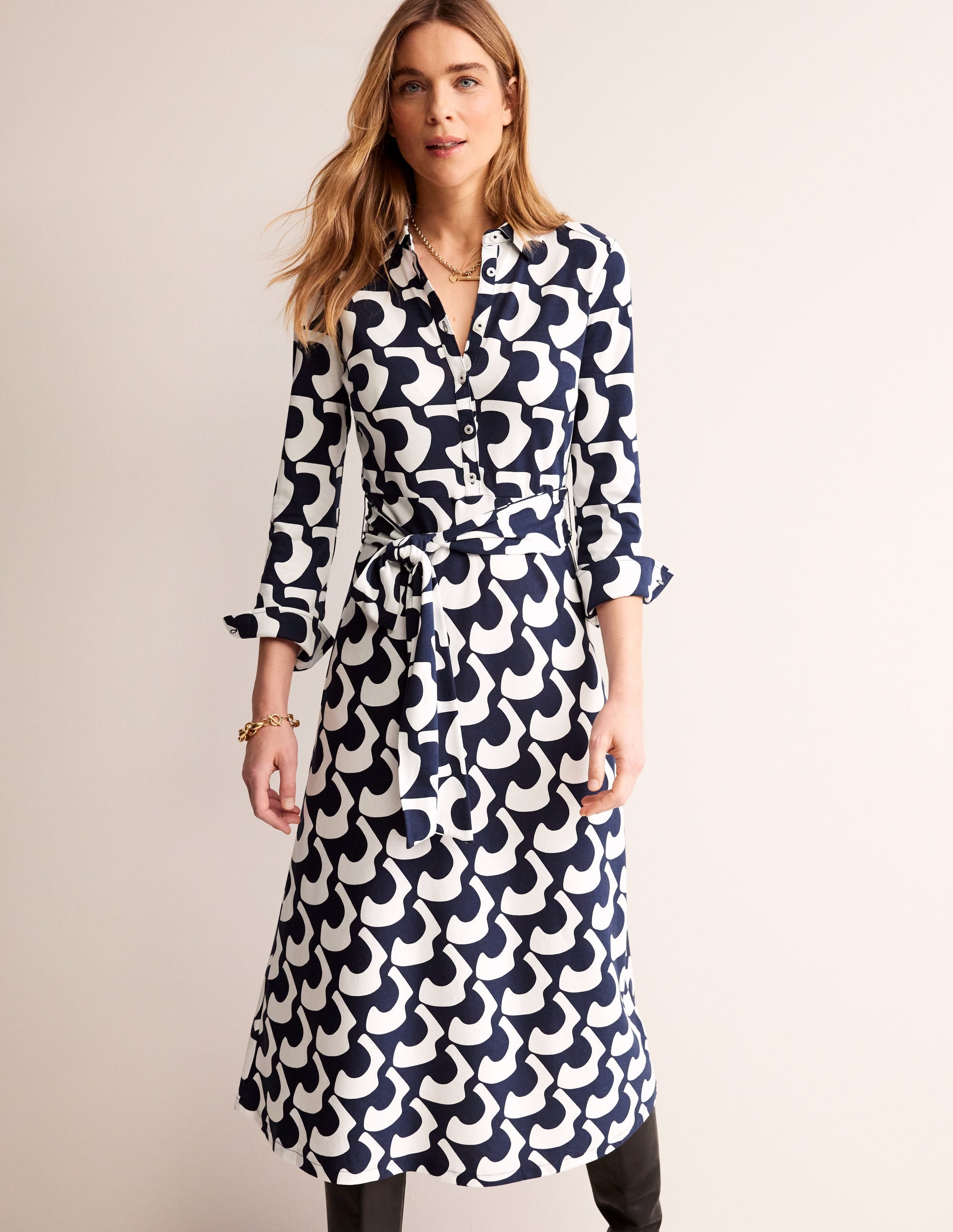 Laura Midi-Hemdblusenkleid aus Jersey-Französisches Marineblau, Arc Geo - Image 1