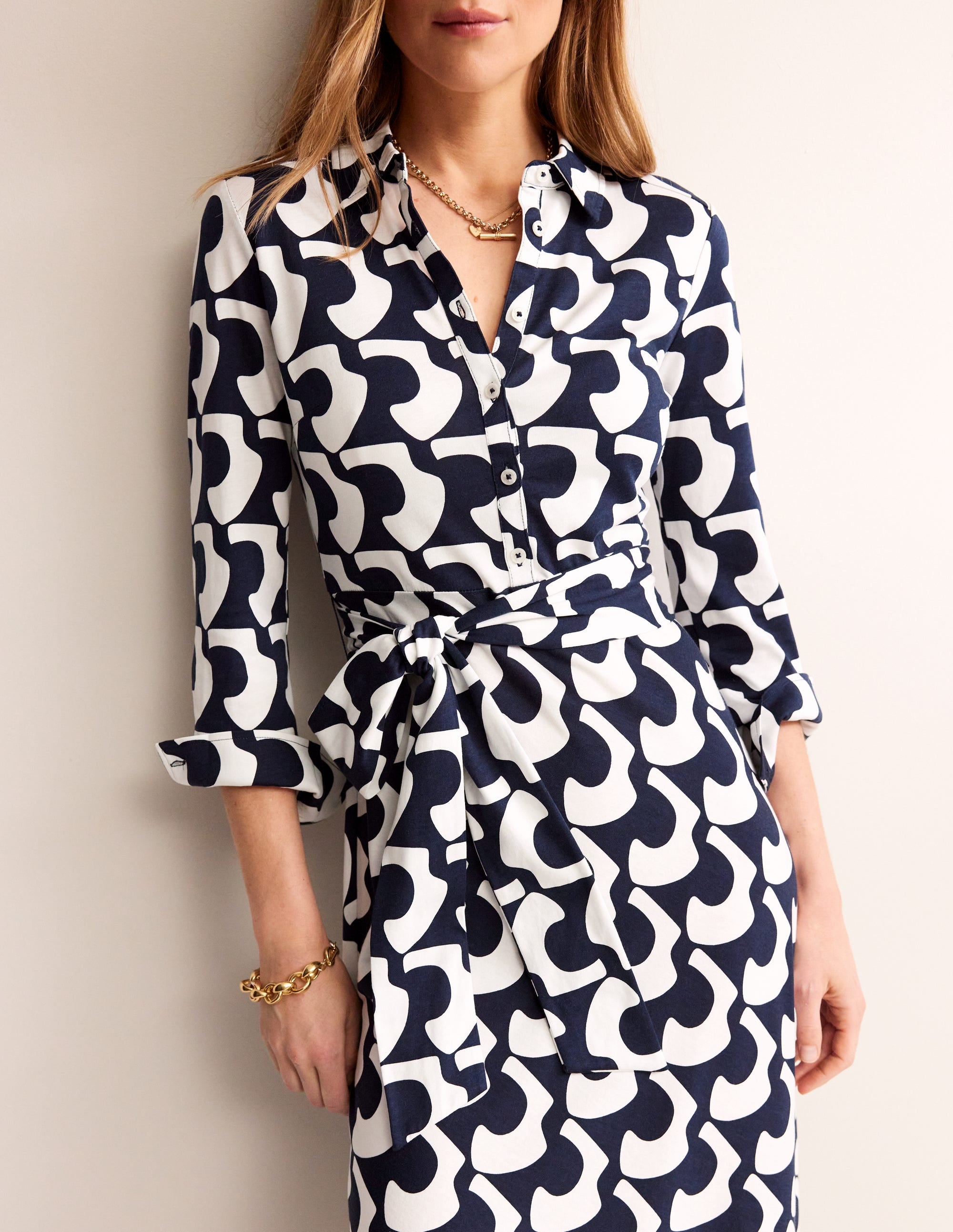 Laura Midi-Hemdblusenkleid aus Jersey-Französisches Marineblau, Arc Geo - Image 2