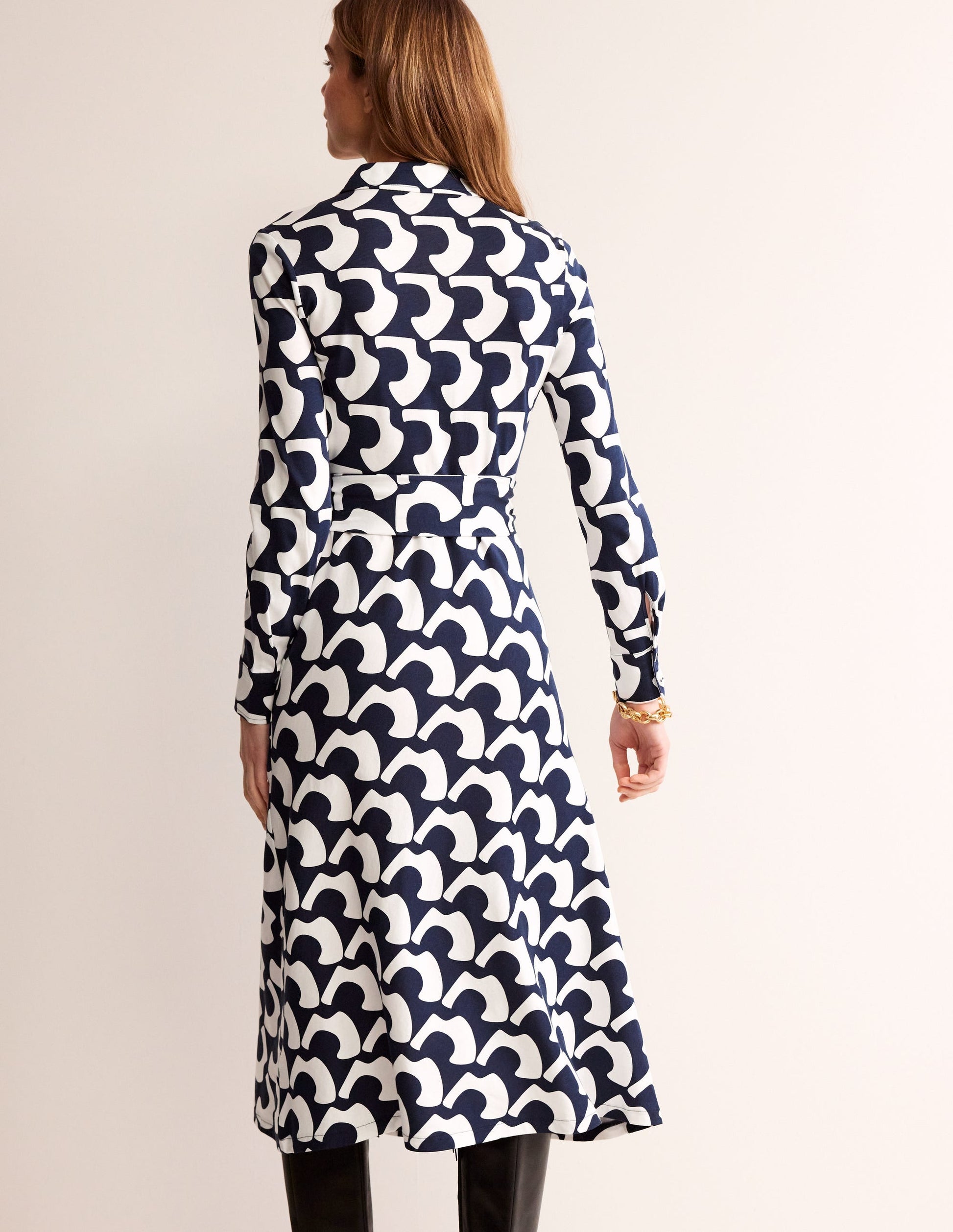 Laura Midi-Hemdblusenkleid aus Jersey-Französisches Marineblau, Arc Geo-3