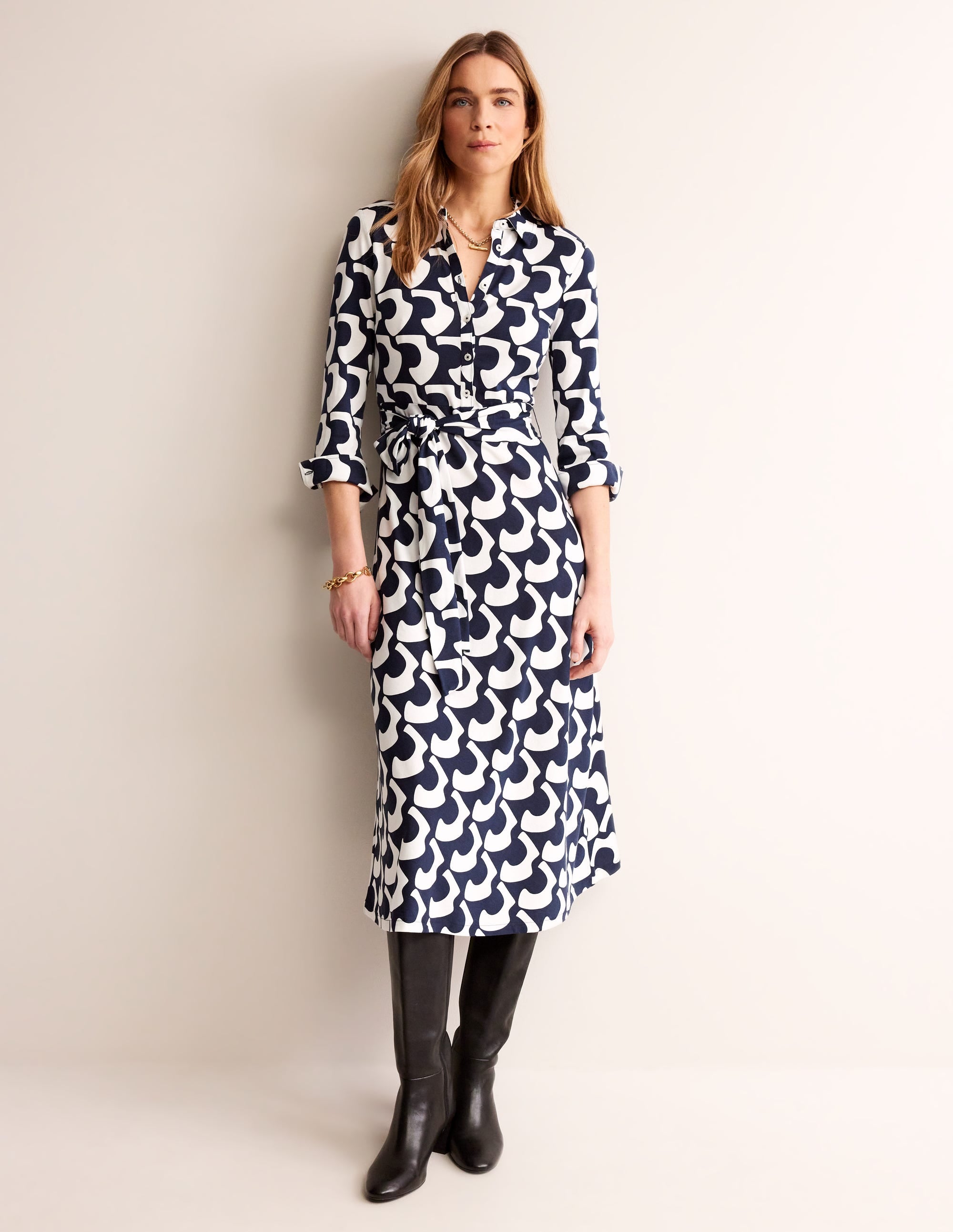 Laura Midi-Hemdblusenkleid aus Jersey-Französisches Marineblau, Arc Geo - Image 4