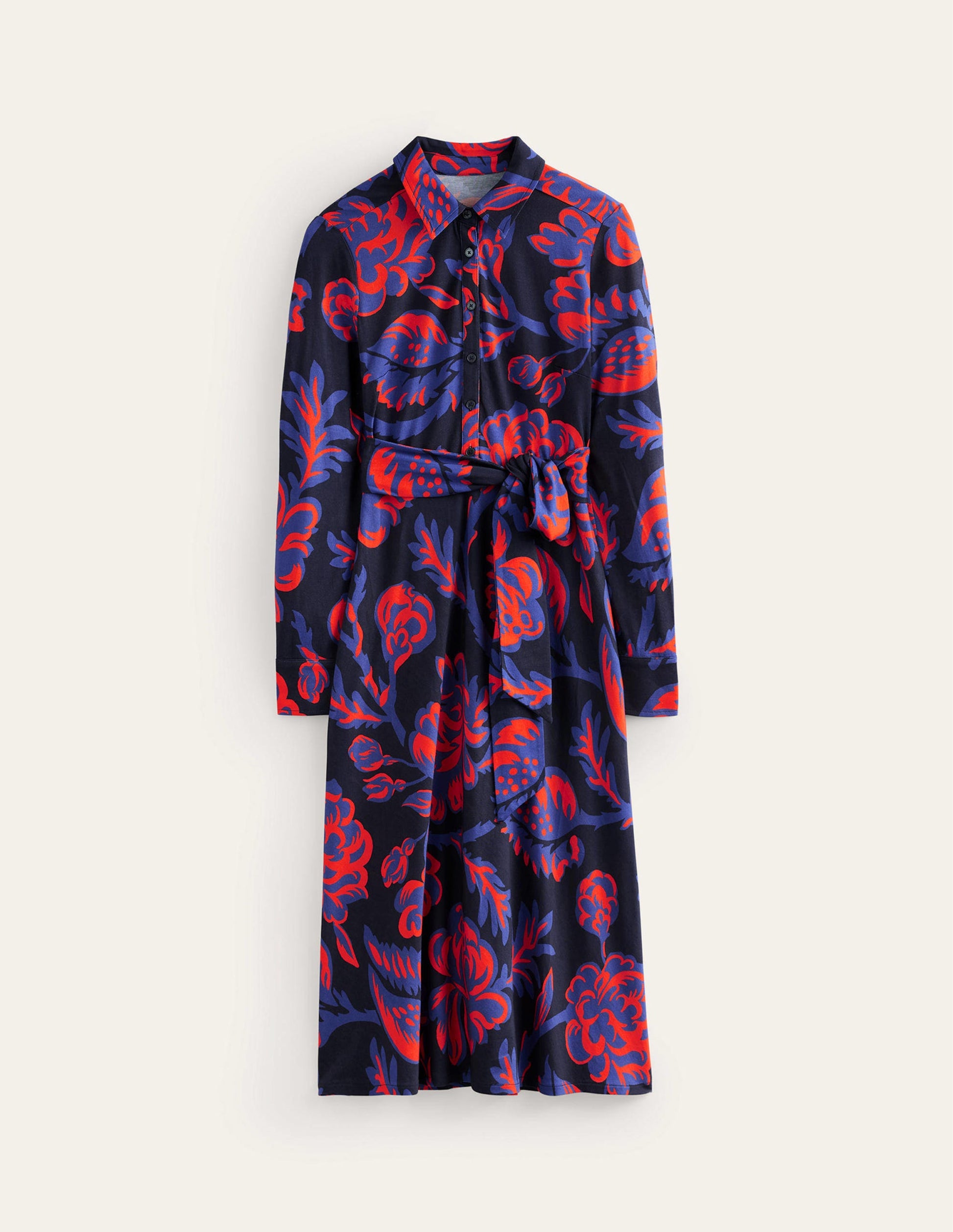 Robe-chemise midi Laura en jersey-Bleu marine foncé, motif Rose Bush-7