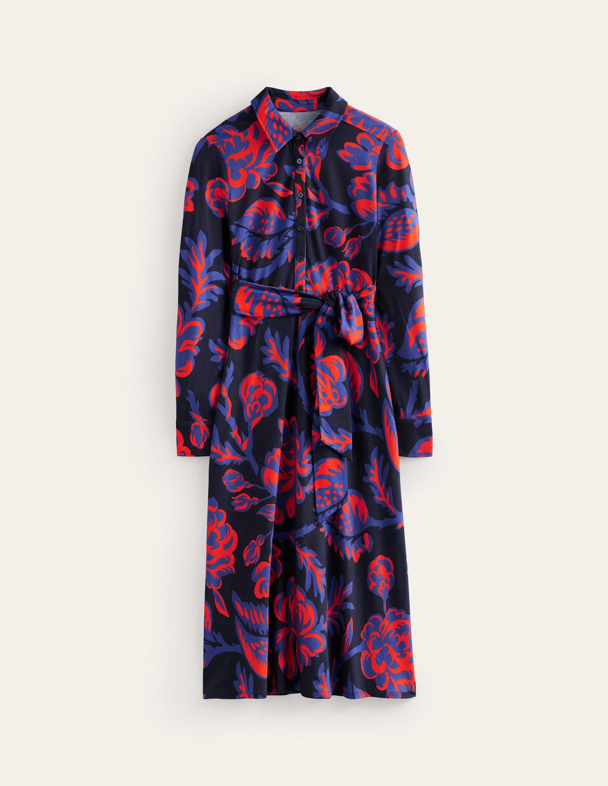 Robe-chemise midi Laura en jersey-Bleu marine foncé, motif Rose Bush - Image 7