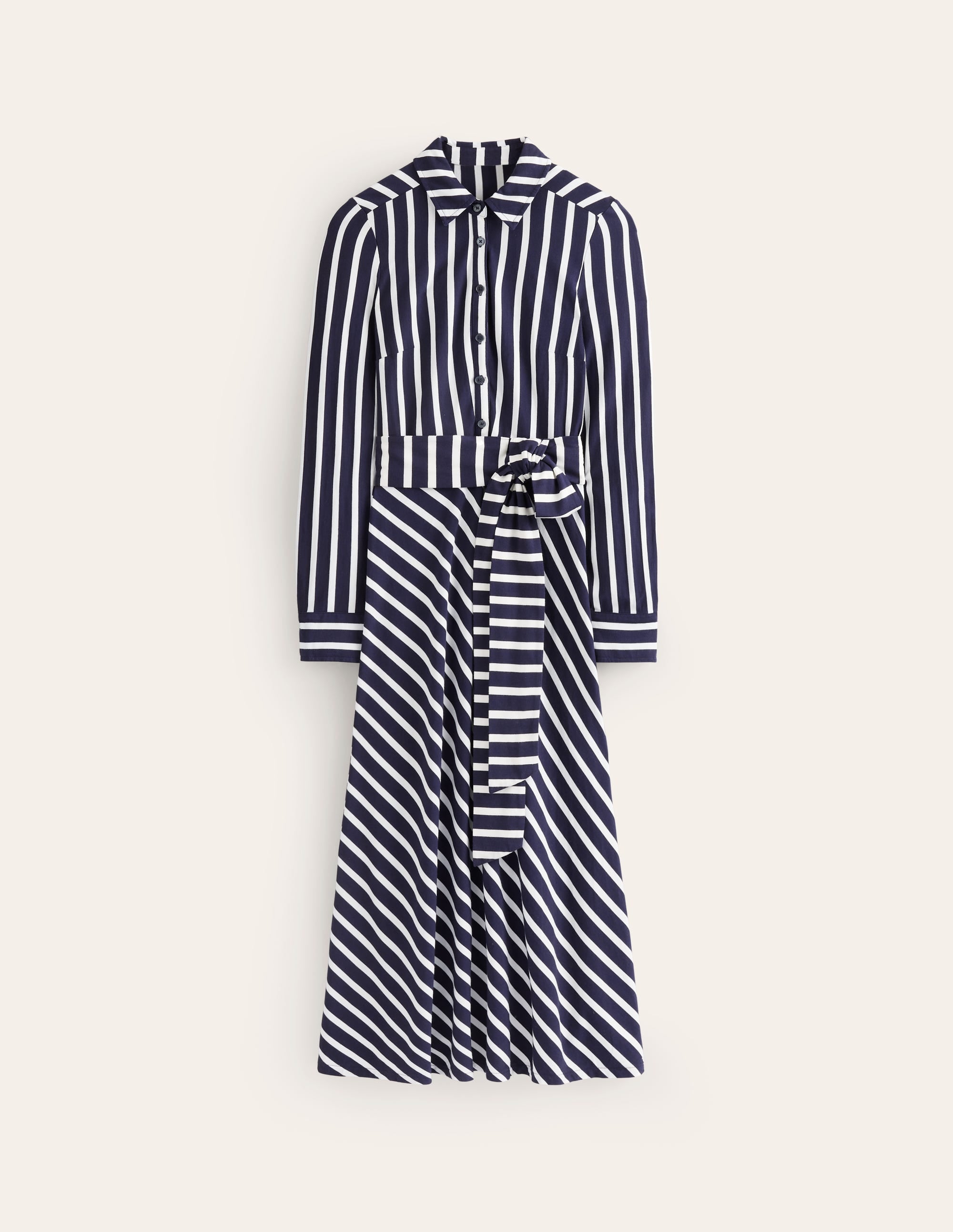 Laura Midi-Hemdblusenkleid aus Jersey-Französisches Marineblau/Naturweiß Gestreift - Image 6