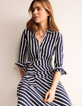 Laura Midi-Hemdblusenkleid aus Jersey-Französisches Marineblau/Naturweiß Gestreift