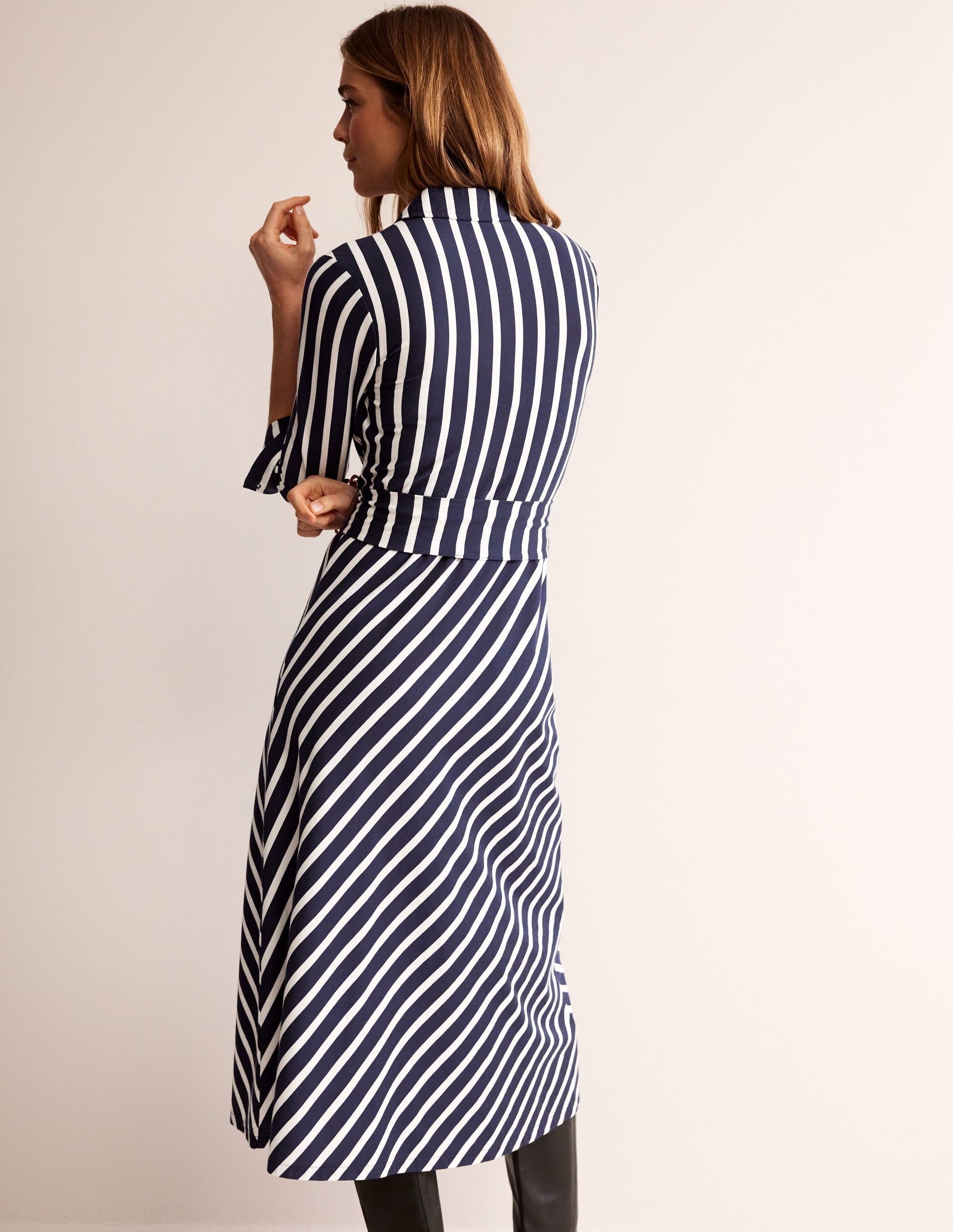 Laura Midi-Hemdblusenkleid aus Jersey-Französisches Marineblau/Naturweiß Gestreift - Image 3