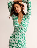 Robe midi Elodie à taille empire-Vert tambourin, motif Geo Terrace