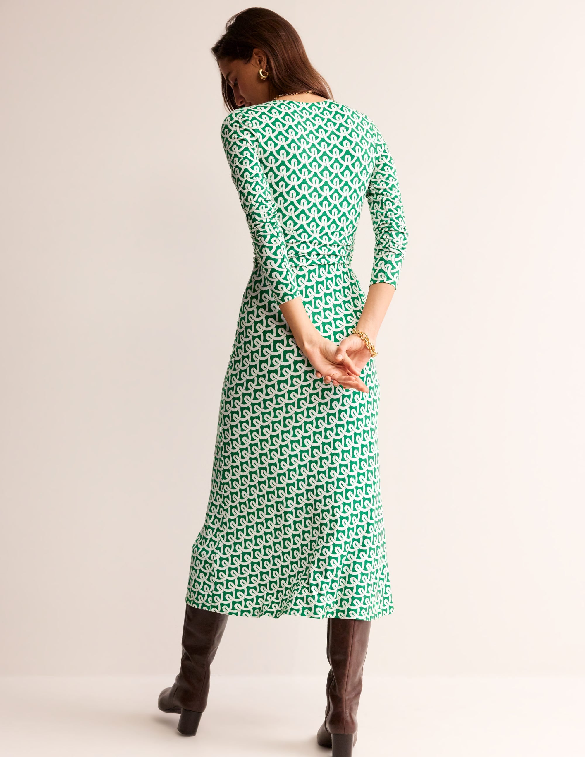 Robe midi Elodie à taille empire-Vert tambourin, motif Geo Terrace - Image 4