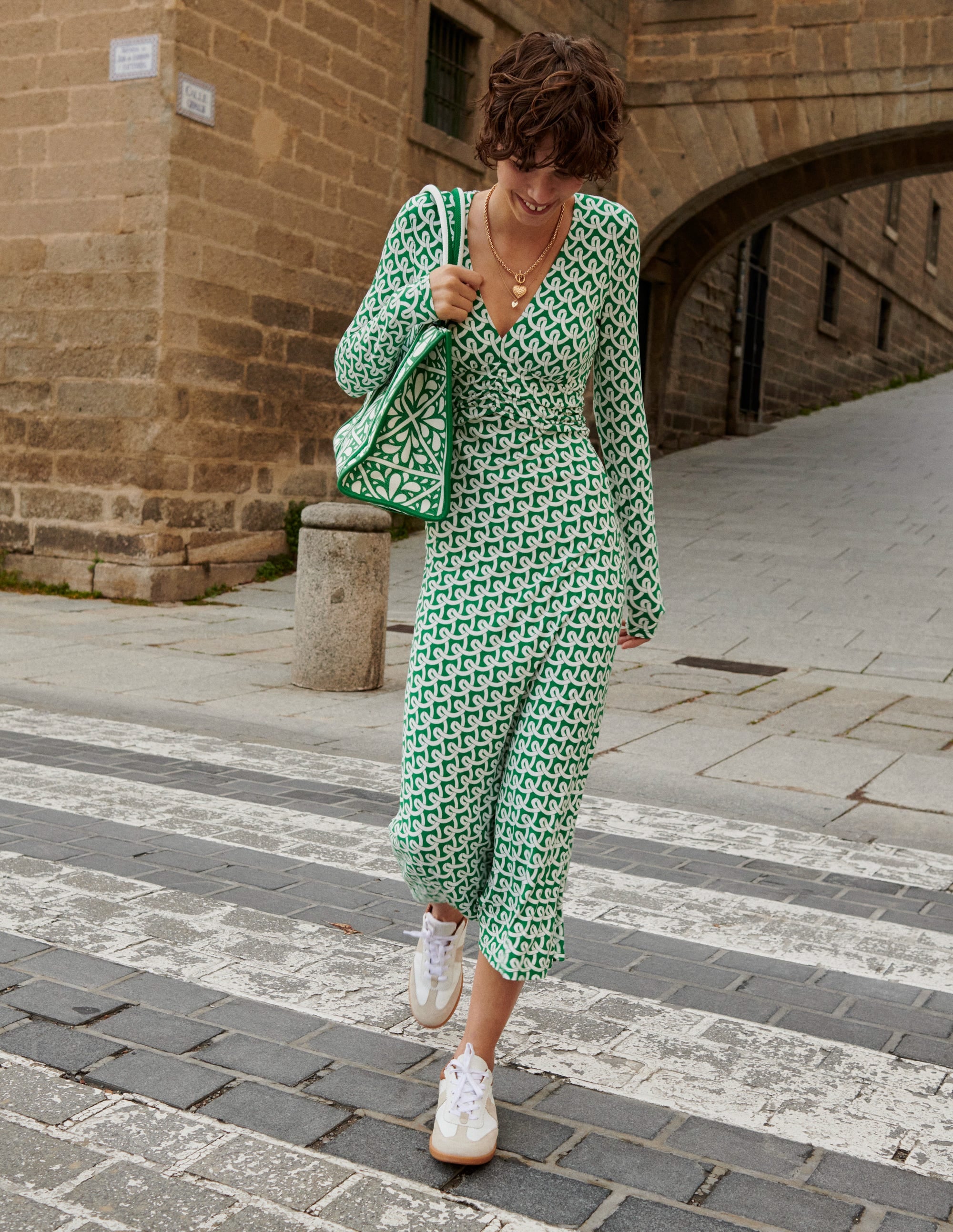 Robe midi Elodie à taille empire-Vert tambourin, motif Geo Terrace - Image 5