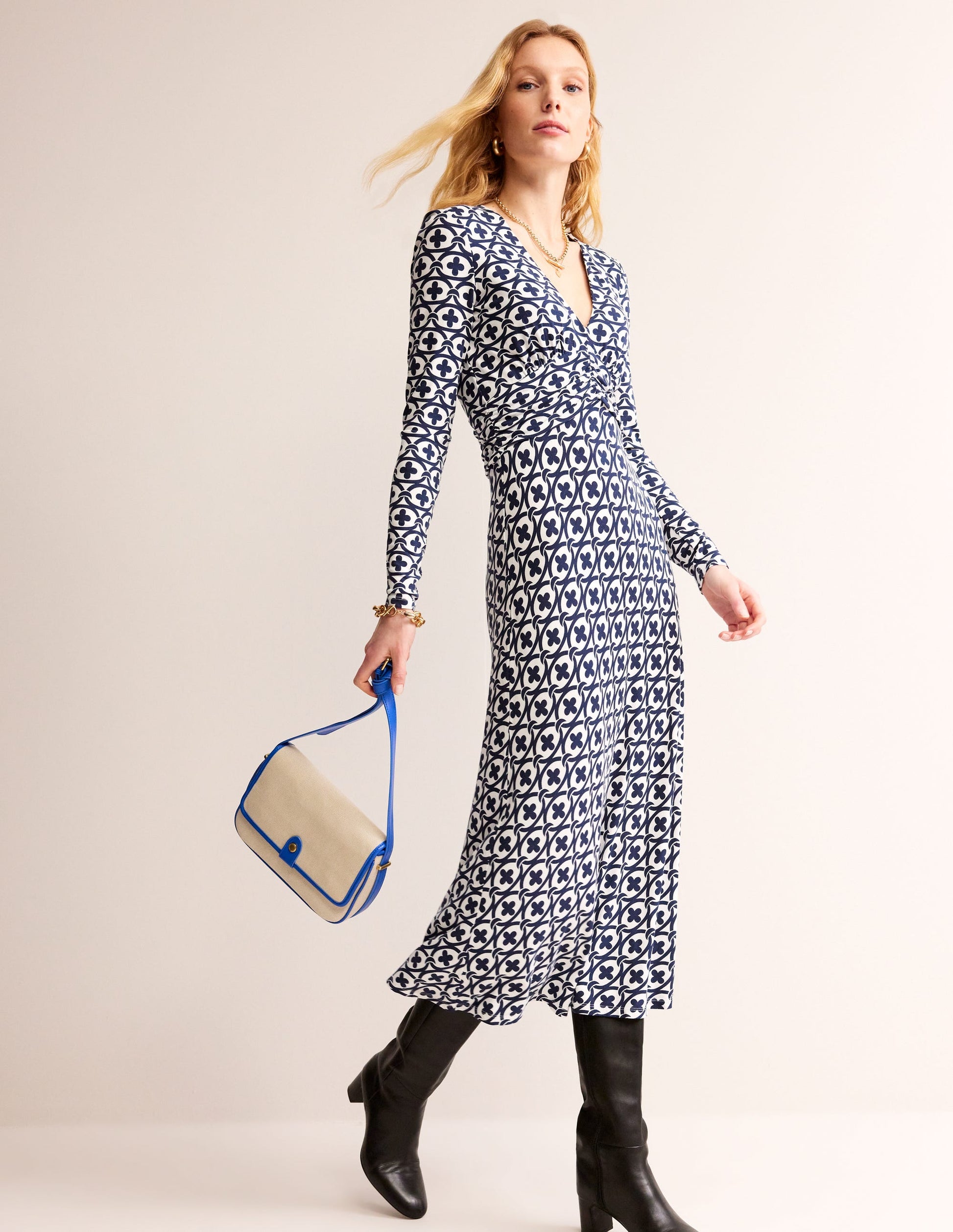 Elodie Empire Midi Dress-French Navy, Petal Chain-1