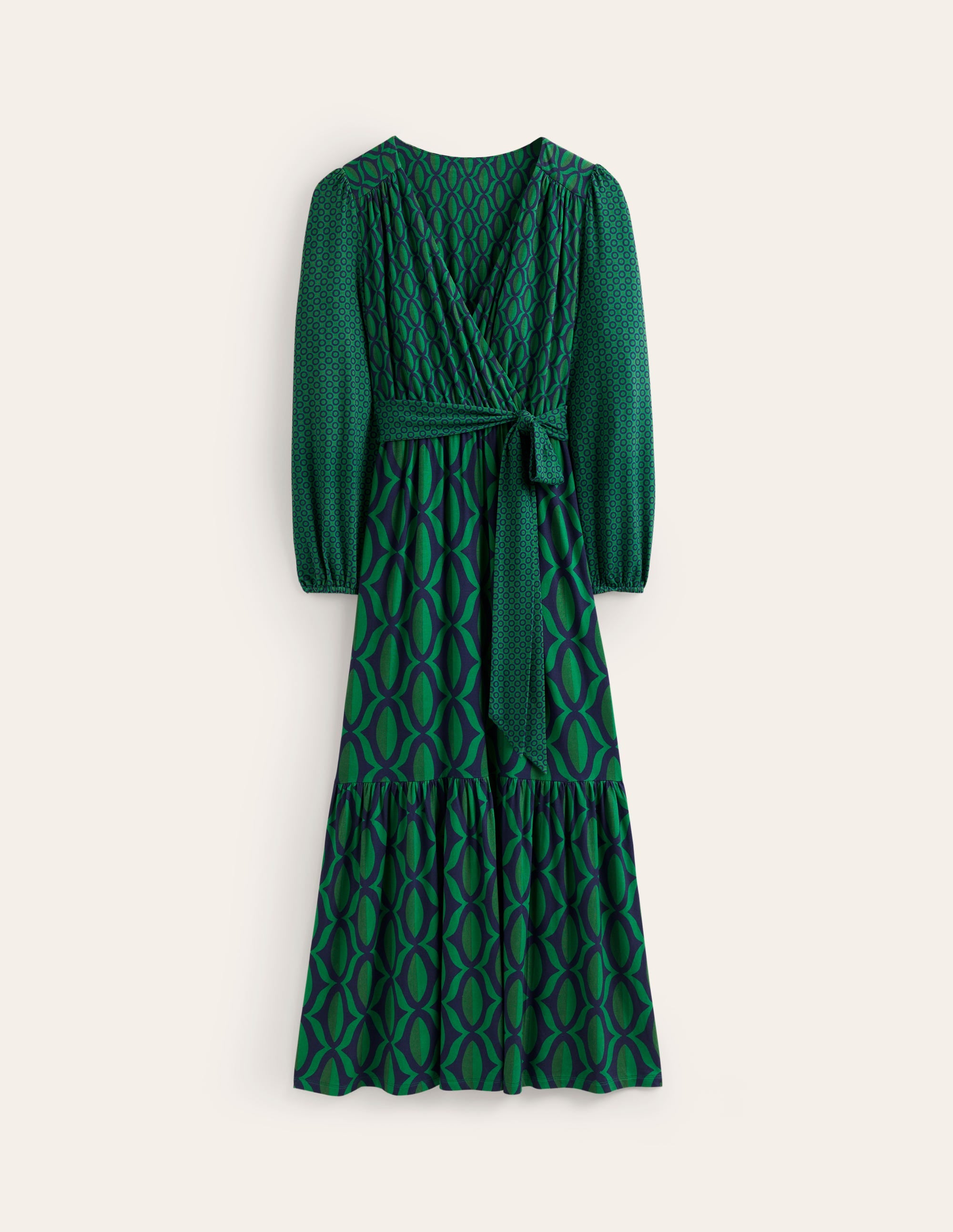 Robe portefeuille longue en jersey-Vert viridien, motif Geo Valley - Image 5