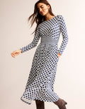 Thea Jersey-Midikleid mit langen Ärmeln-Französisches Marineblau, Diamond Terrace