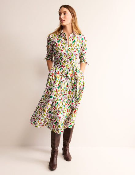 Amy Midi-Hemdblusenkleid aus Baumwolle-Naturweiß, Frühling verkürzt
