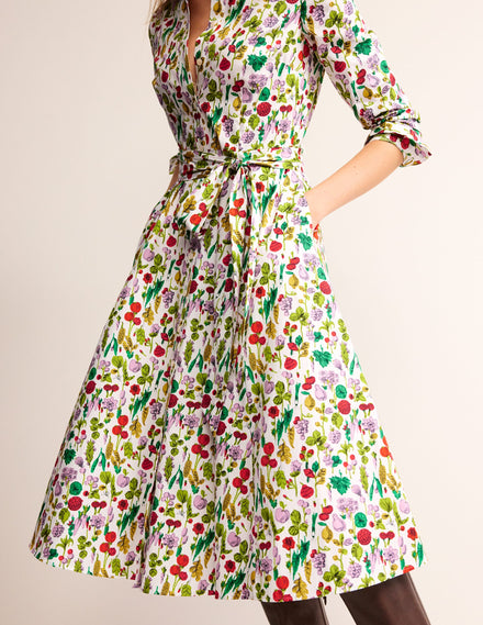 Amy Midi-Hemdblusenkleid aus Baumwolle-Naturweiß, Frühling verkürzt