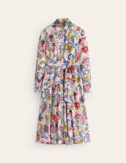 Amy Midi-Hemdblusenkleid aus Baumwolle-Marshmallow, Blumenstrauß-6