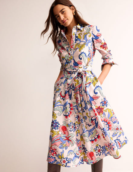 Amy Midi-Hemdblusenkleid aus Baumwolle-Marshmallow, Blumenstrauß