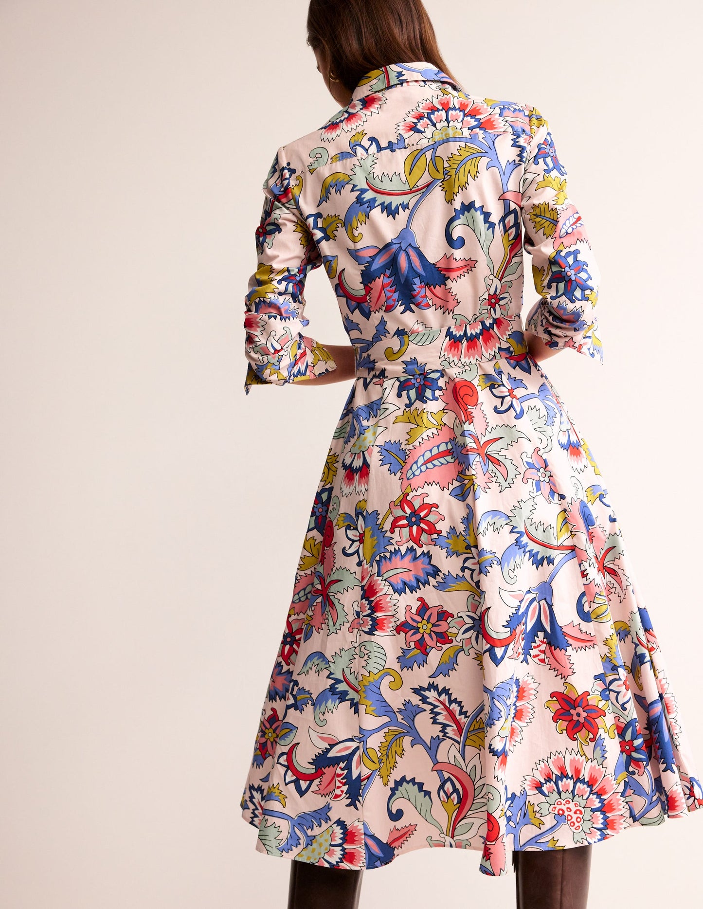 Amy Midi-Hemdblusenkleid aus Baumwolle-Marshmallow, Blumenstrauß