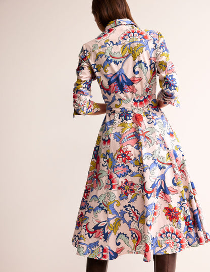 Amy Midi-Hemdblusenkleid aus Baumwolle-Marshmallow, Blumenstrauß-3