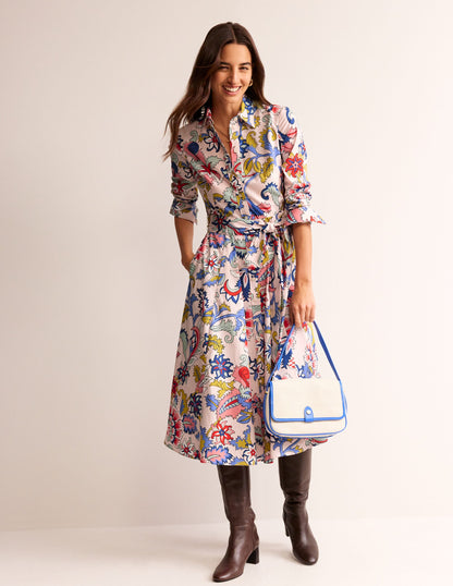 Amy Midi-Hemdblusenkleid aus Baumwolle-Marshmallow, Blumenstrauß-4