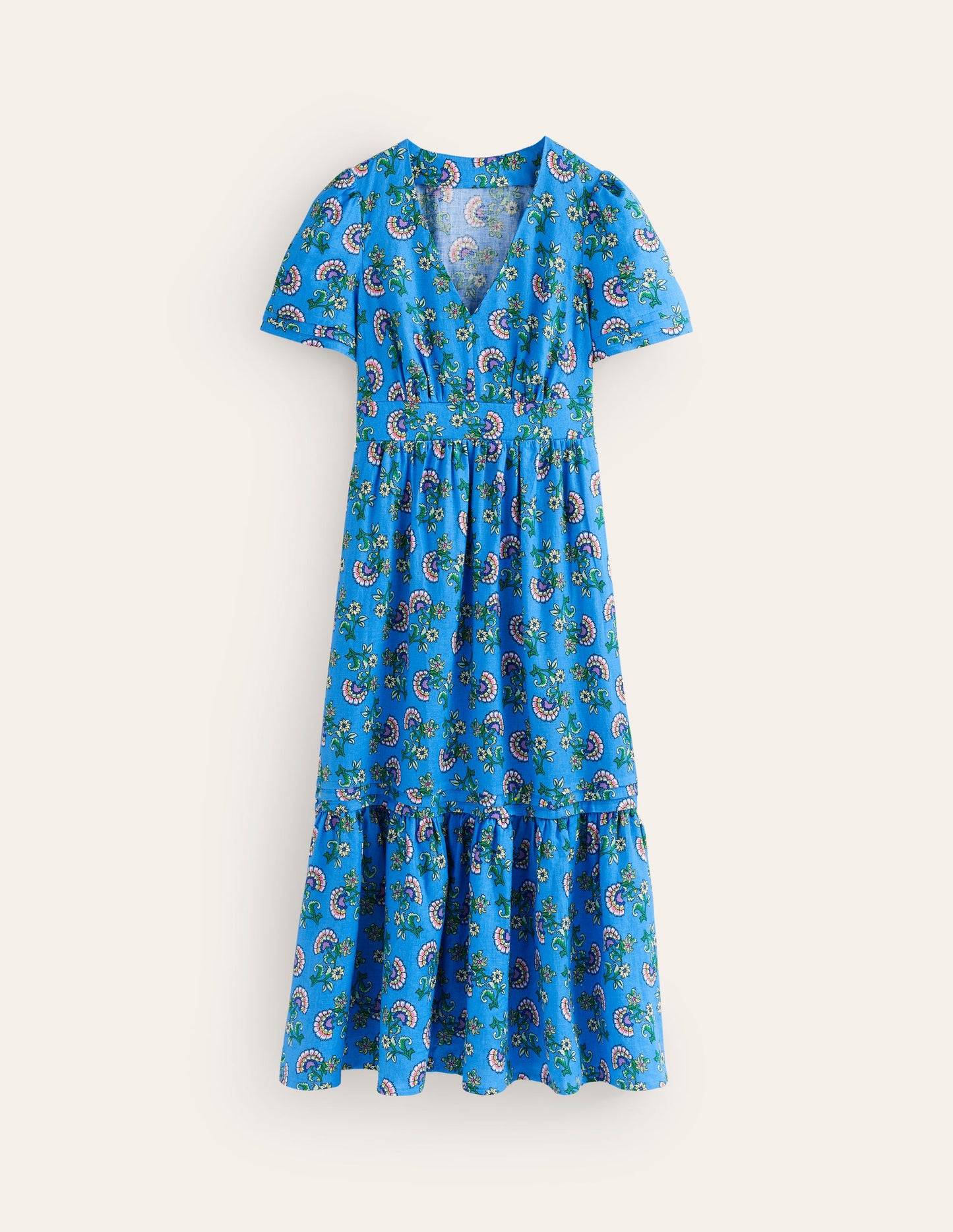 Eve Midikleid aus Leinen-Blau, Botanischer Strauß