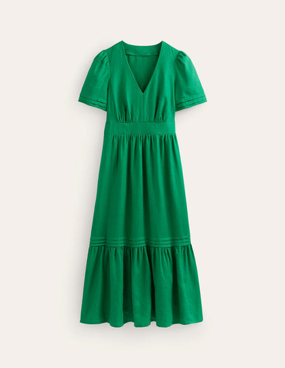 Robe midi Eve en lin-Vert tambourin-8