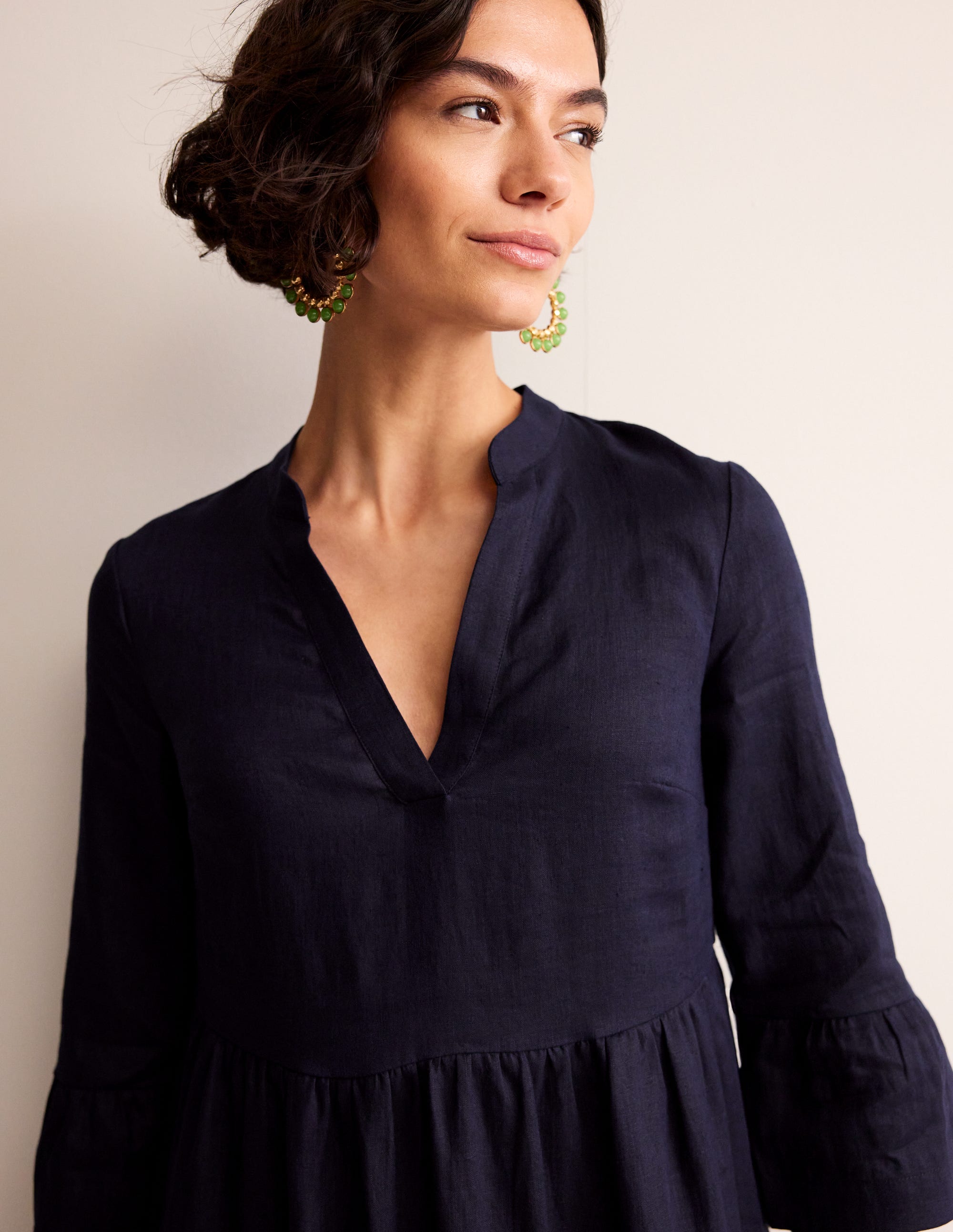Robe courte Sophia en lin-Bleu Marine, Petits Pois - Image 2