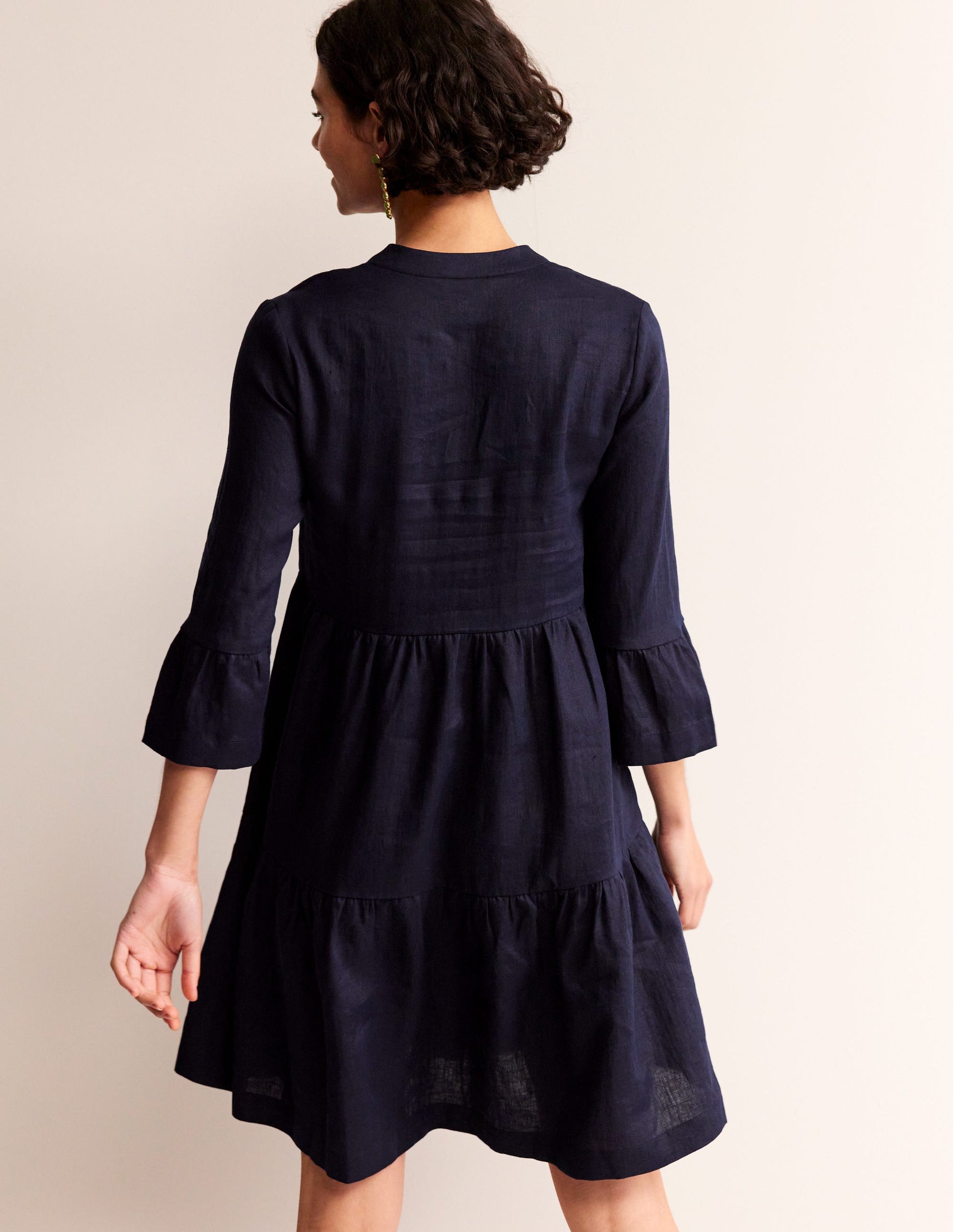 Robe courte Sophia en lin-Bleu Marine, Petits Pois-3