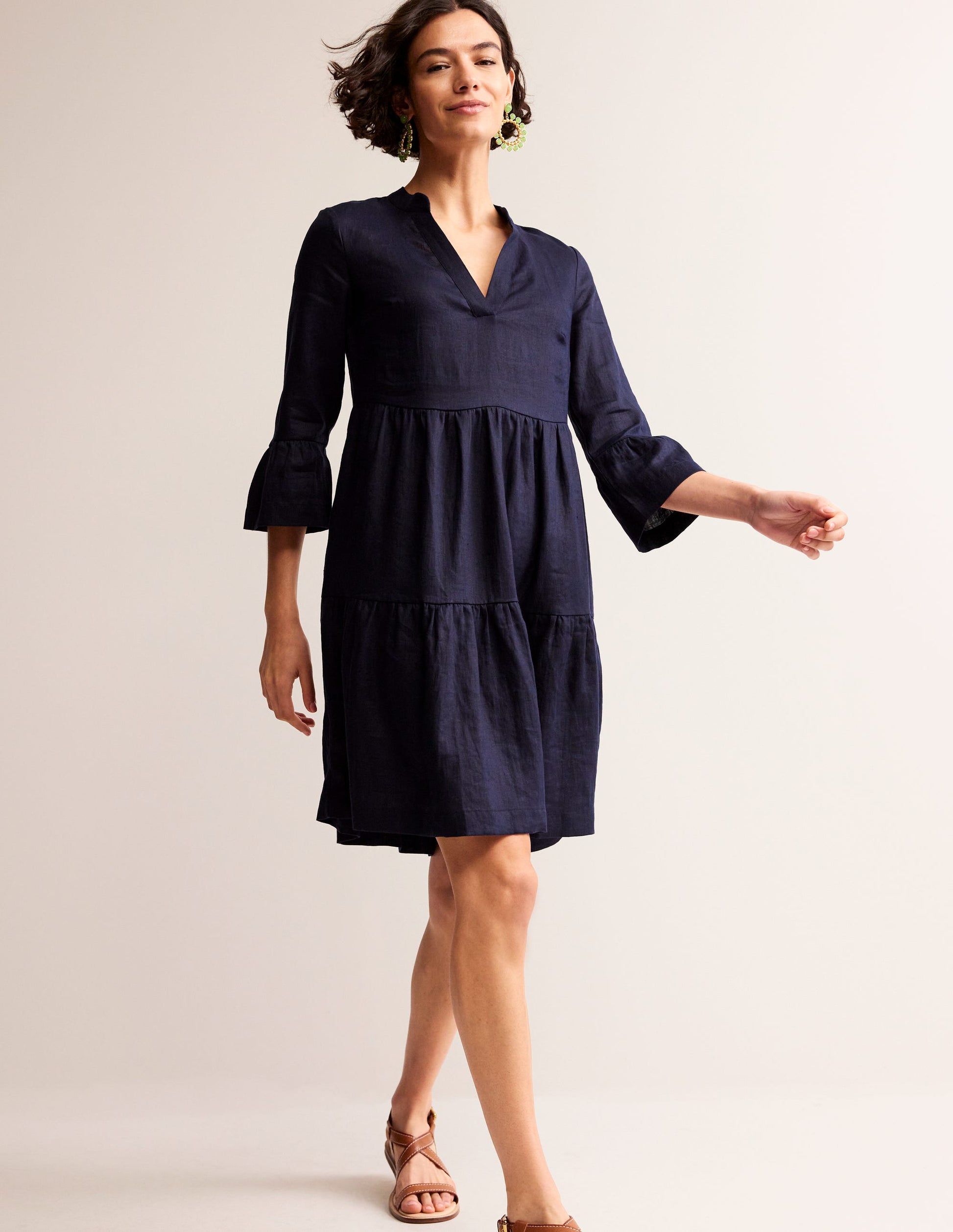 Robe courte Sophia en lin-Bleu Marine, Petits Pois-4